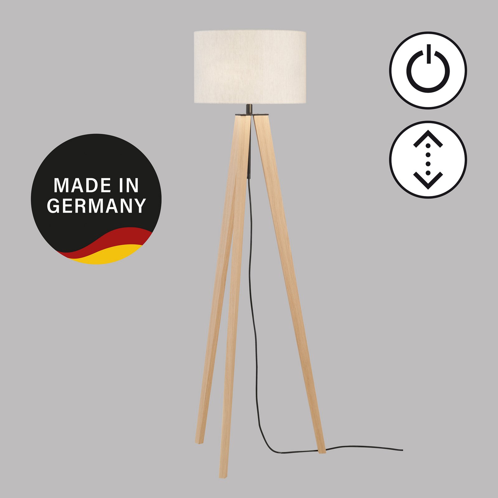 Lampadaire SHINE-WOOD, sable/noir/chêne Hauteur 164 cm 3 x E27