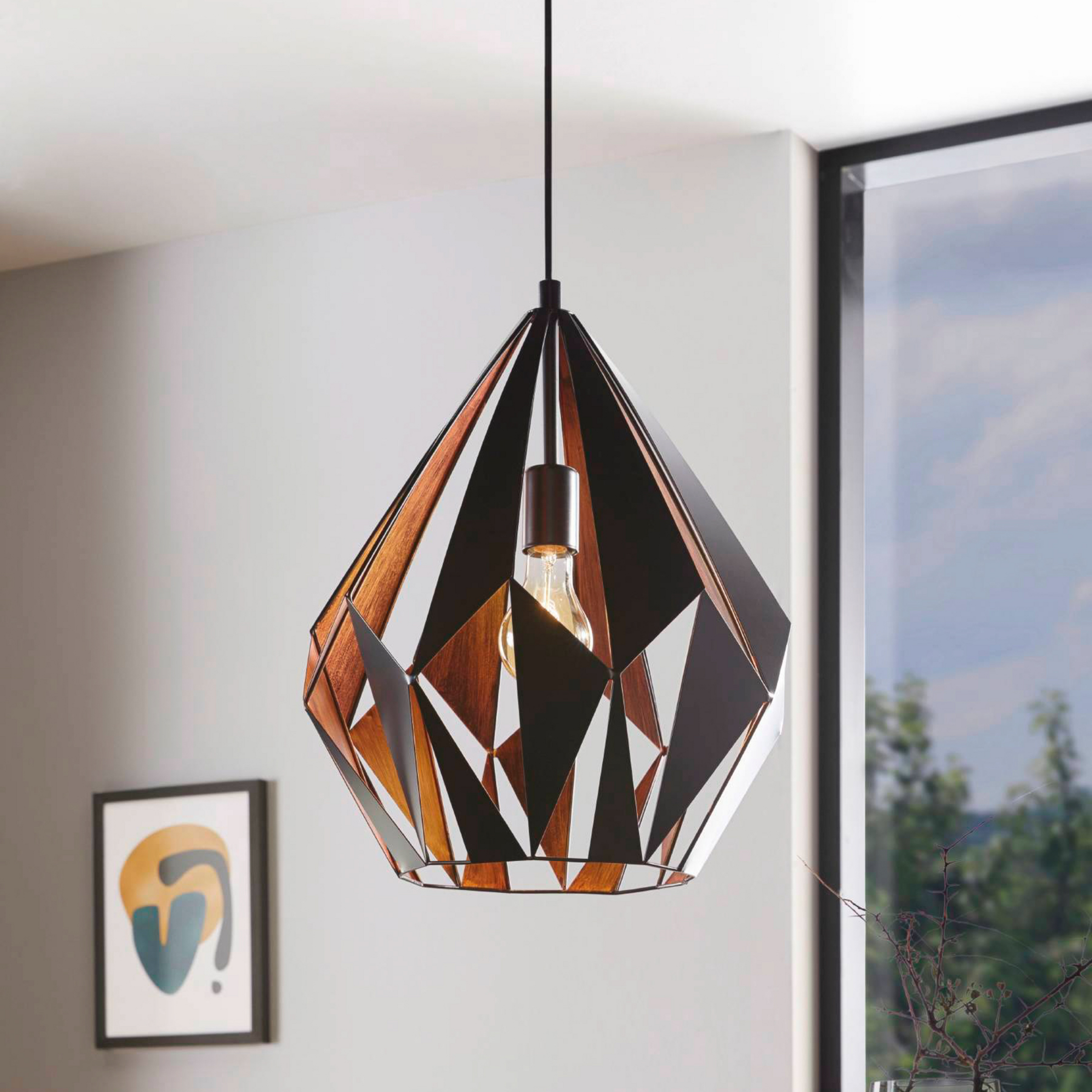 Carlton hanglamp, zwart/koper, Ø 38,5 cm