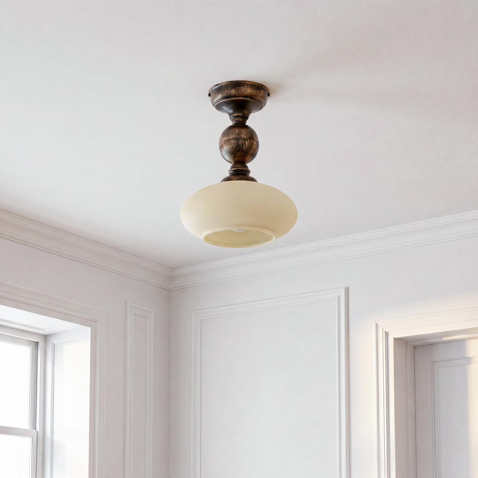 Plafonnier Bolero, noir et or, crème, acier, verre, E27