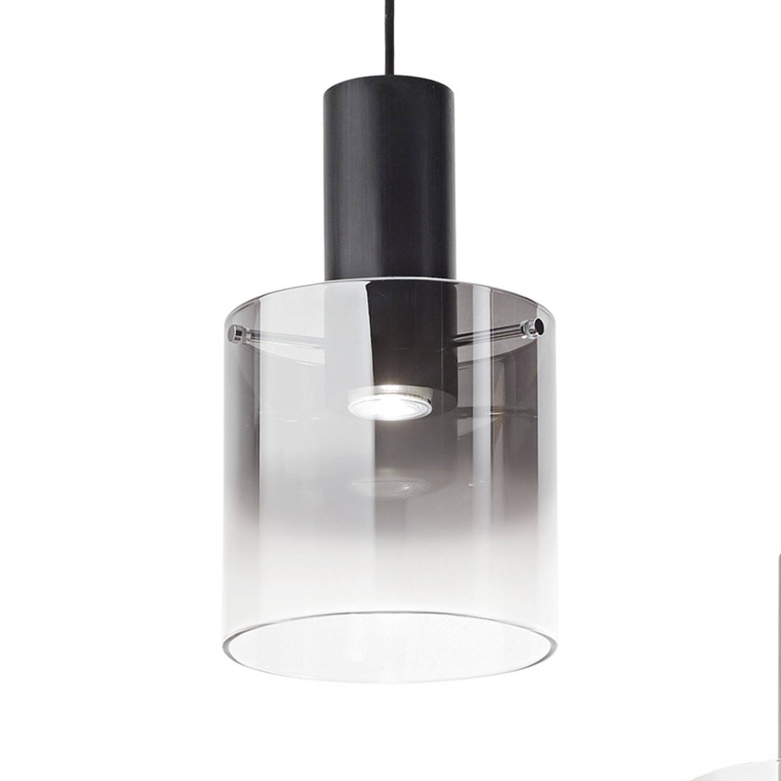 Lampa wisząca Hugo, zawieszenie czarne, klosz dym
