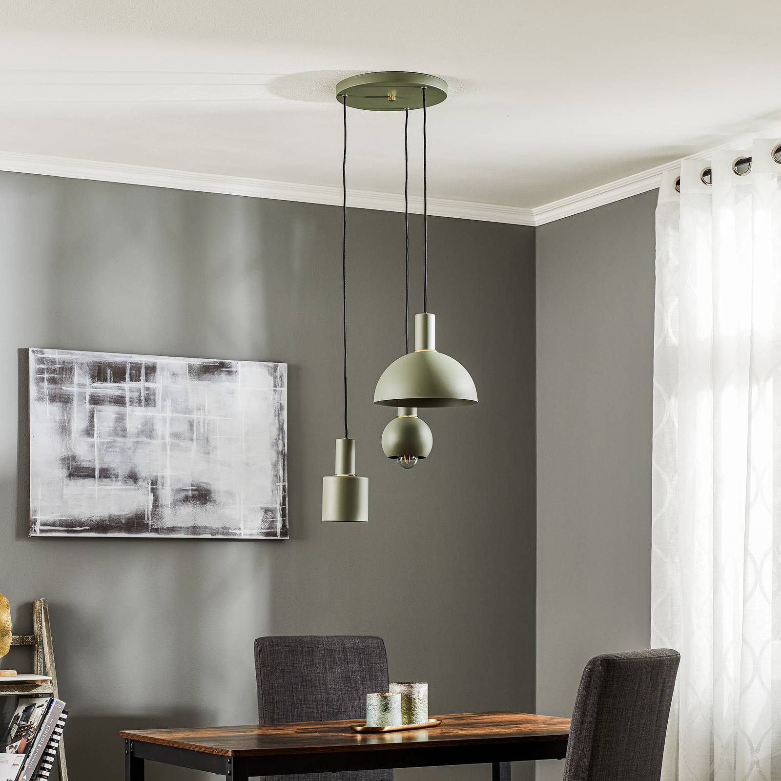 Lampa wisząca Selma, 3-punktowa, zielona