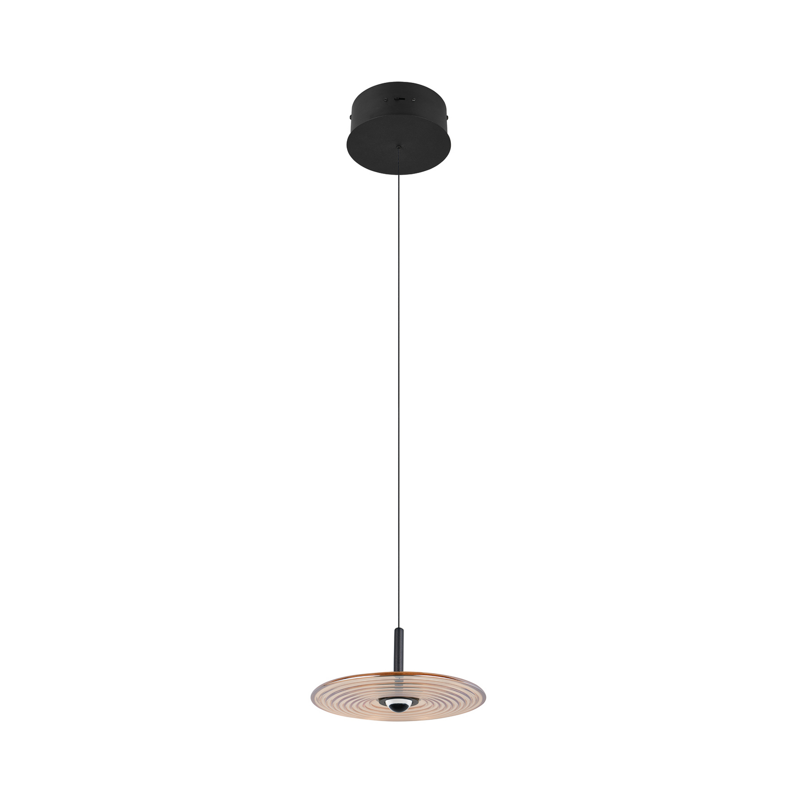 LED висяща лампа „Sirena“, черно/кехлибарено, Ø 20 см, стъкло, CCT