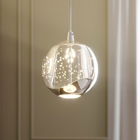 LED-Pendellampe Hayley mit Glaskugel, 1-fl., chrom