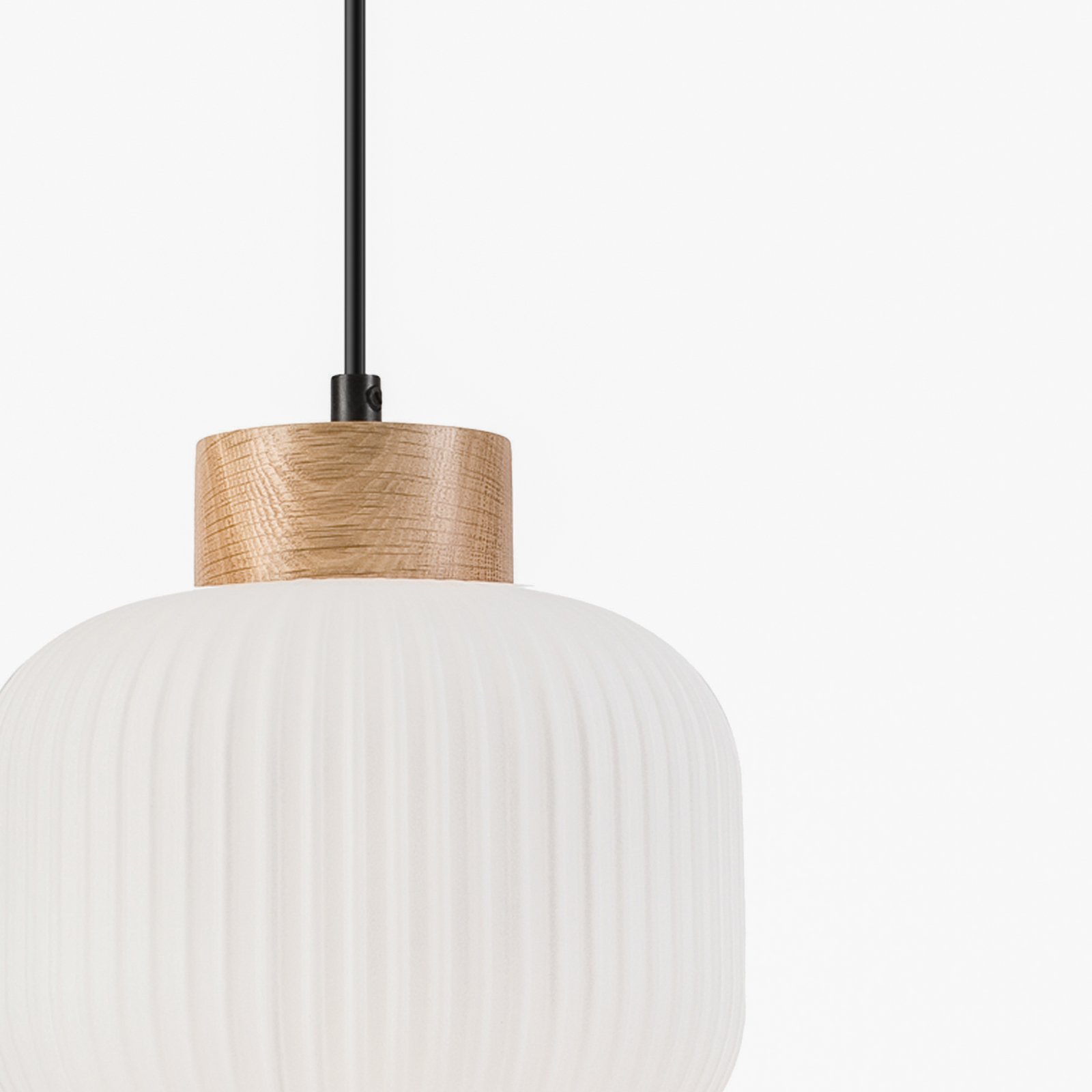 Hängeleuchte Harmony, Ø 20 cm, Opalglas, Eichenholz, E27