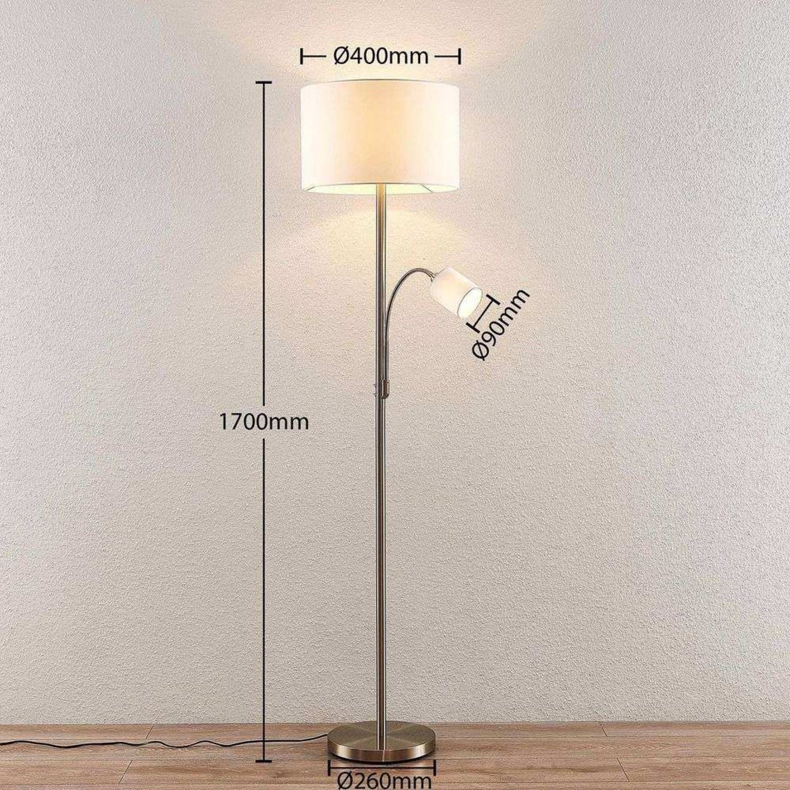 Jaileen Gulvlampe White/Nickel - Lindby