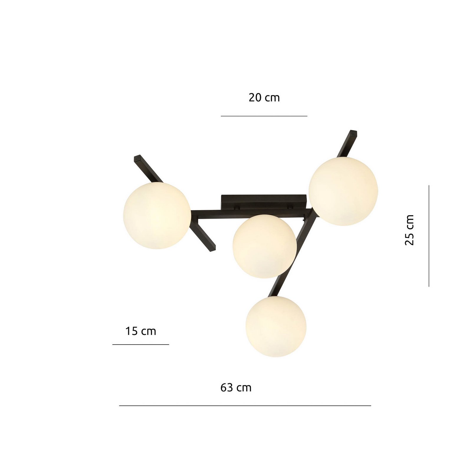 Lampa sufitowa Smart, czarna/opalowa 4-pkt.