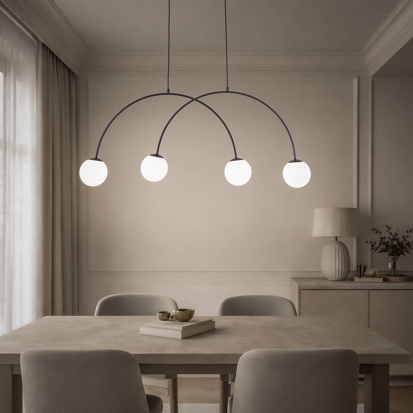 Hängeleuchte Nova, Glas/Metall, schwarz/weiß, 4-flammig günstig online kaufen