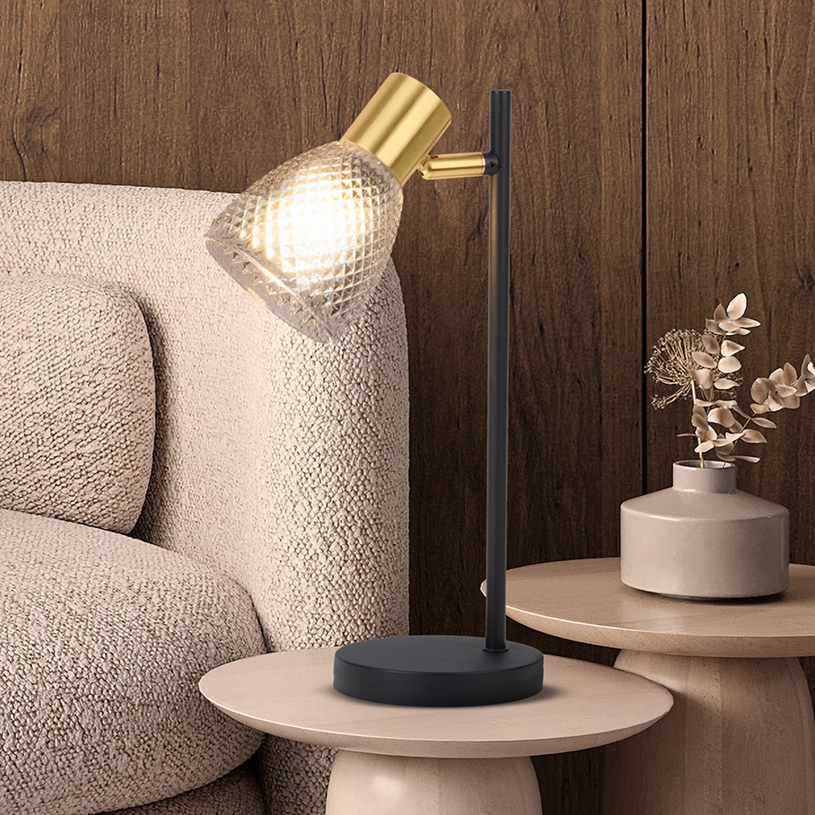 Näve Lampa de masă Lindita sticlă gri fumuriu E14 orientabilă - Camera de zi / sufragerie - gri fumuriu negru alamă