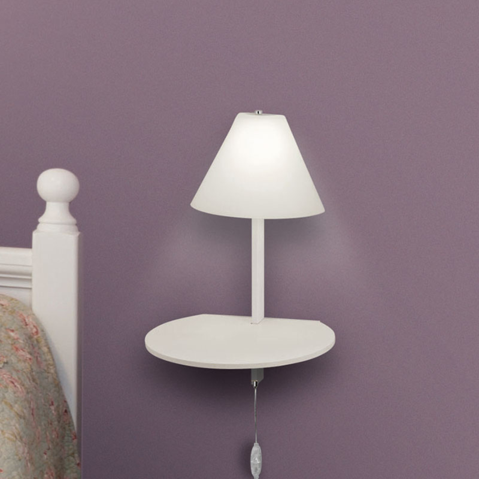 Fabas Luce Goodnight LED wall lamp, USB port, white/white, for Bedroom, metal, glass, 8 W, energy efficiency: A+, W: 30 cm, H: 47 cm