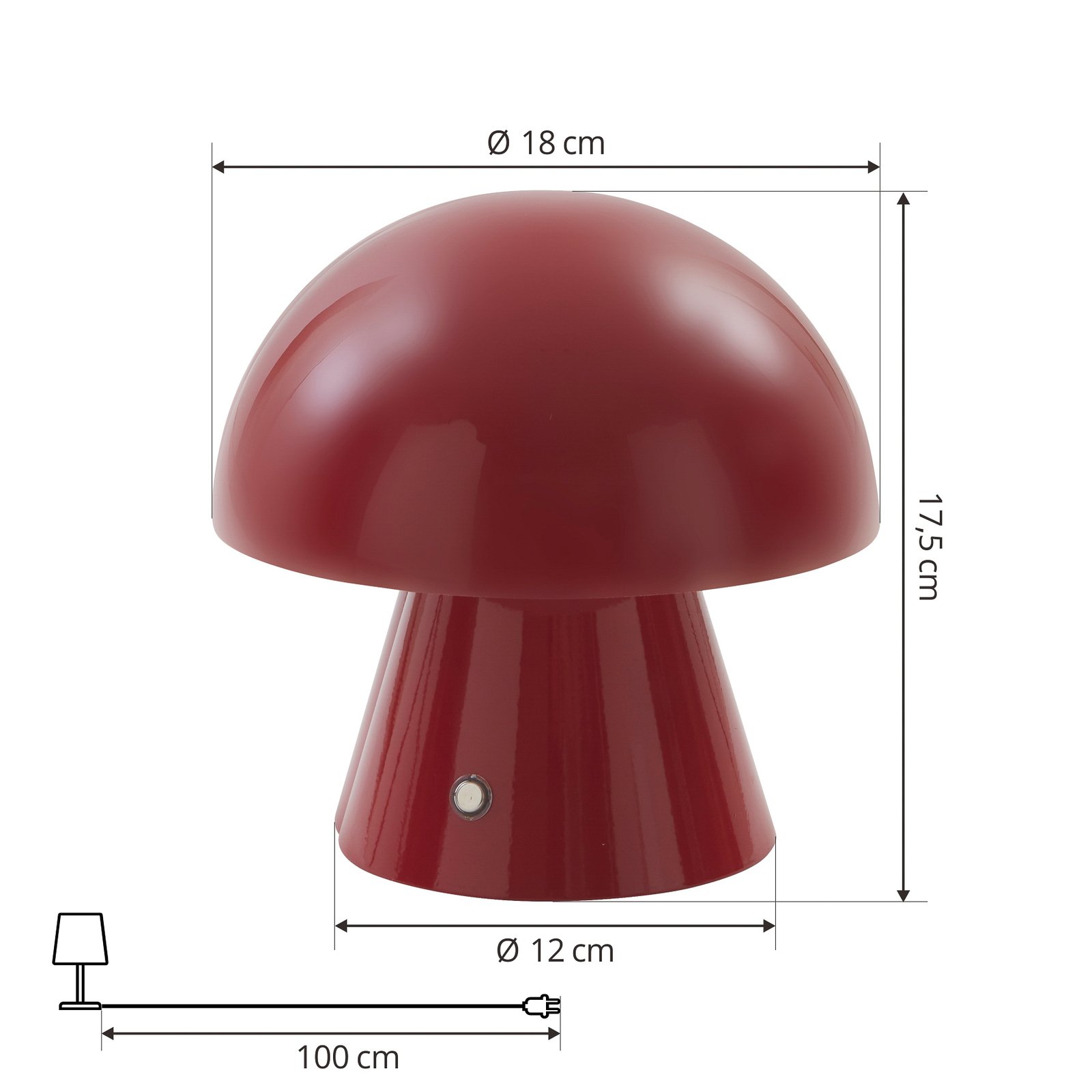 Lindby LED-Akkutischlampe Nevijo, rot, Ø18cm, USB, Dimmer