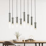 Suspension Glasini, longueur 80 cm, gris fumé, 8 lampes, verre