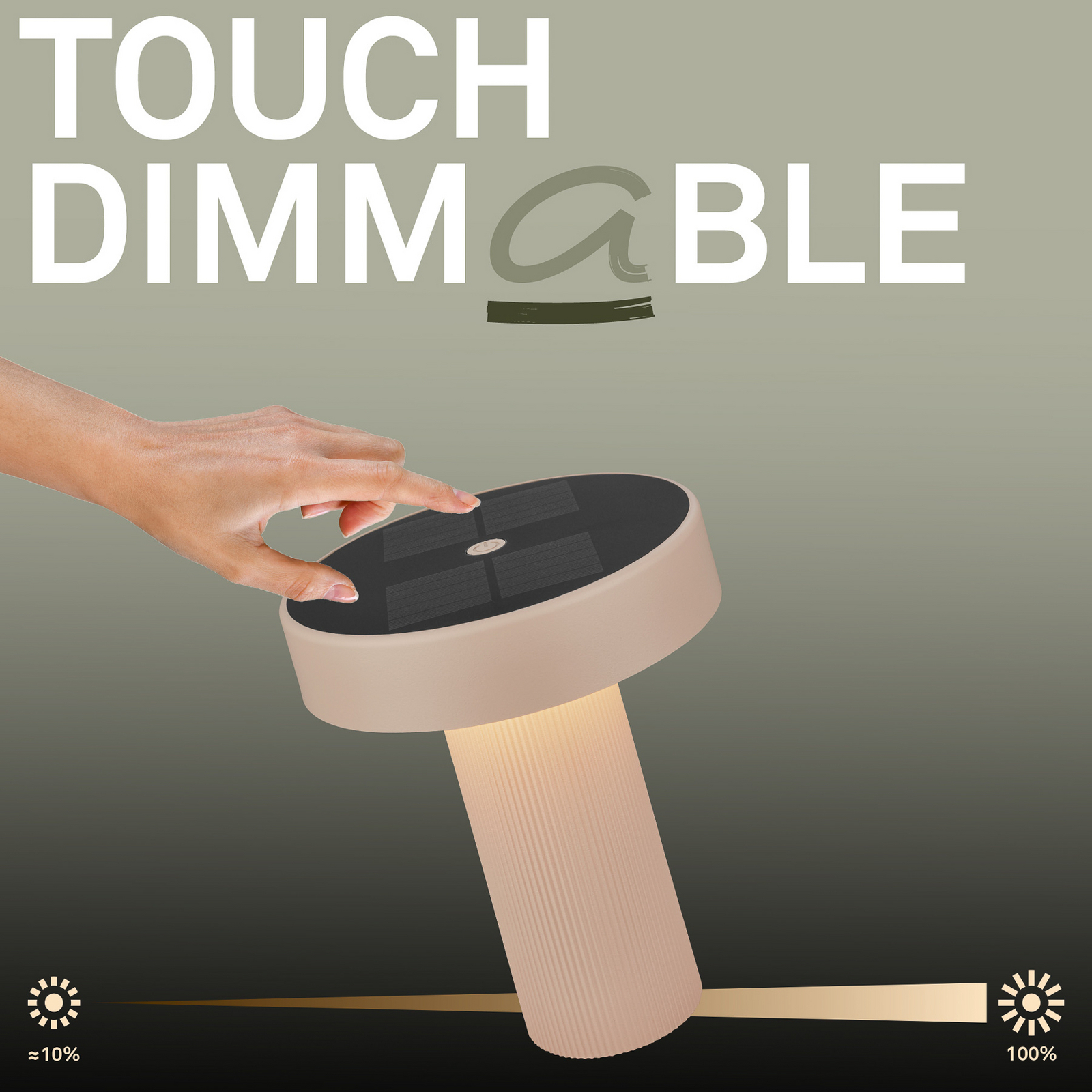 Lámpara de mesa LED solar recargable Poga, beige, plástico, IP44