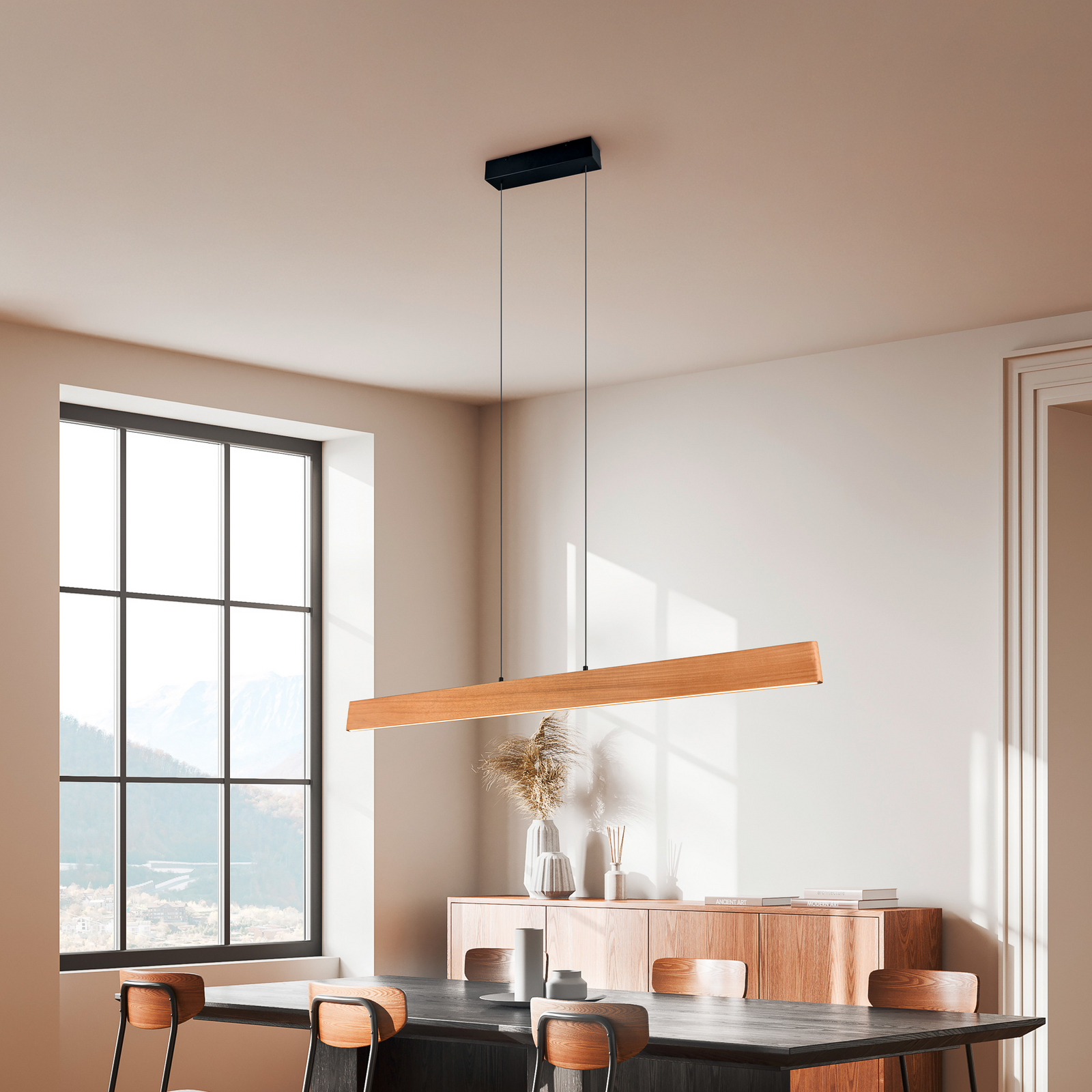 Edgewood LED függő lámpa, hossza 150 cm, fa színű fa, CCT Edgewood LED függő lámpa, hossza 150 cm, fa színű fa, CCT