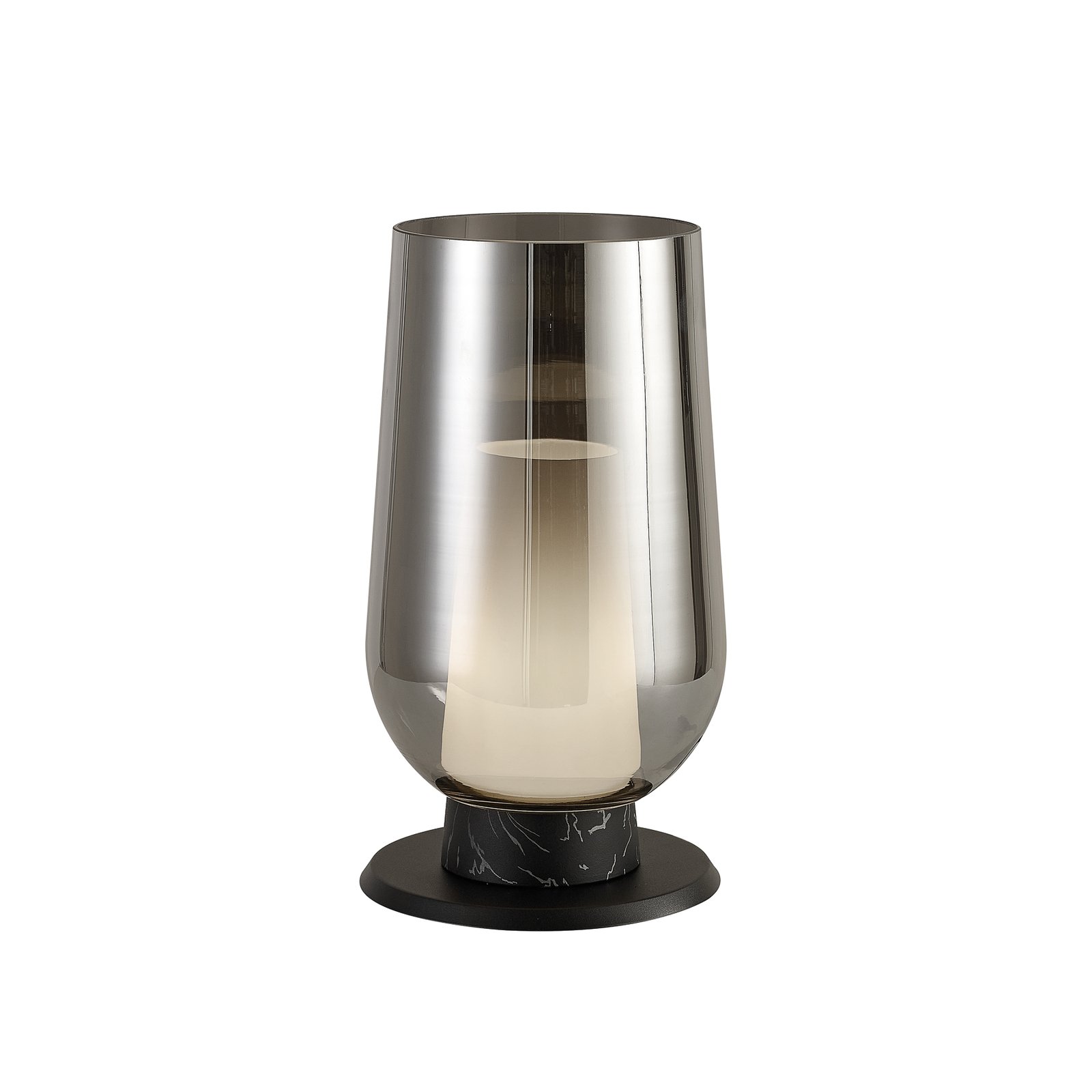 Nora tafellamp, zwart-chroom, hoogte 33 cm, glas, metaal