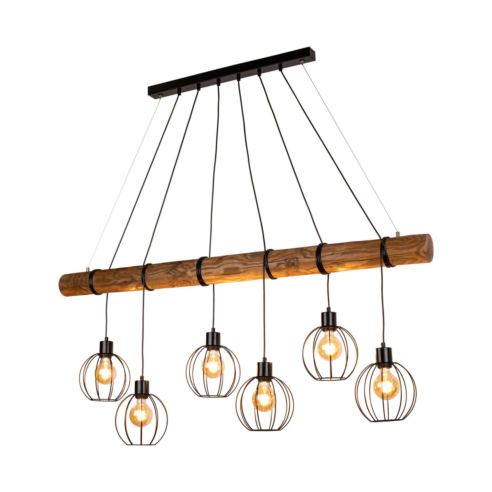 Suspension Karou, à 6 lampes, pin, brune