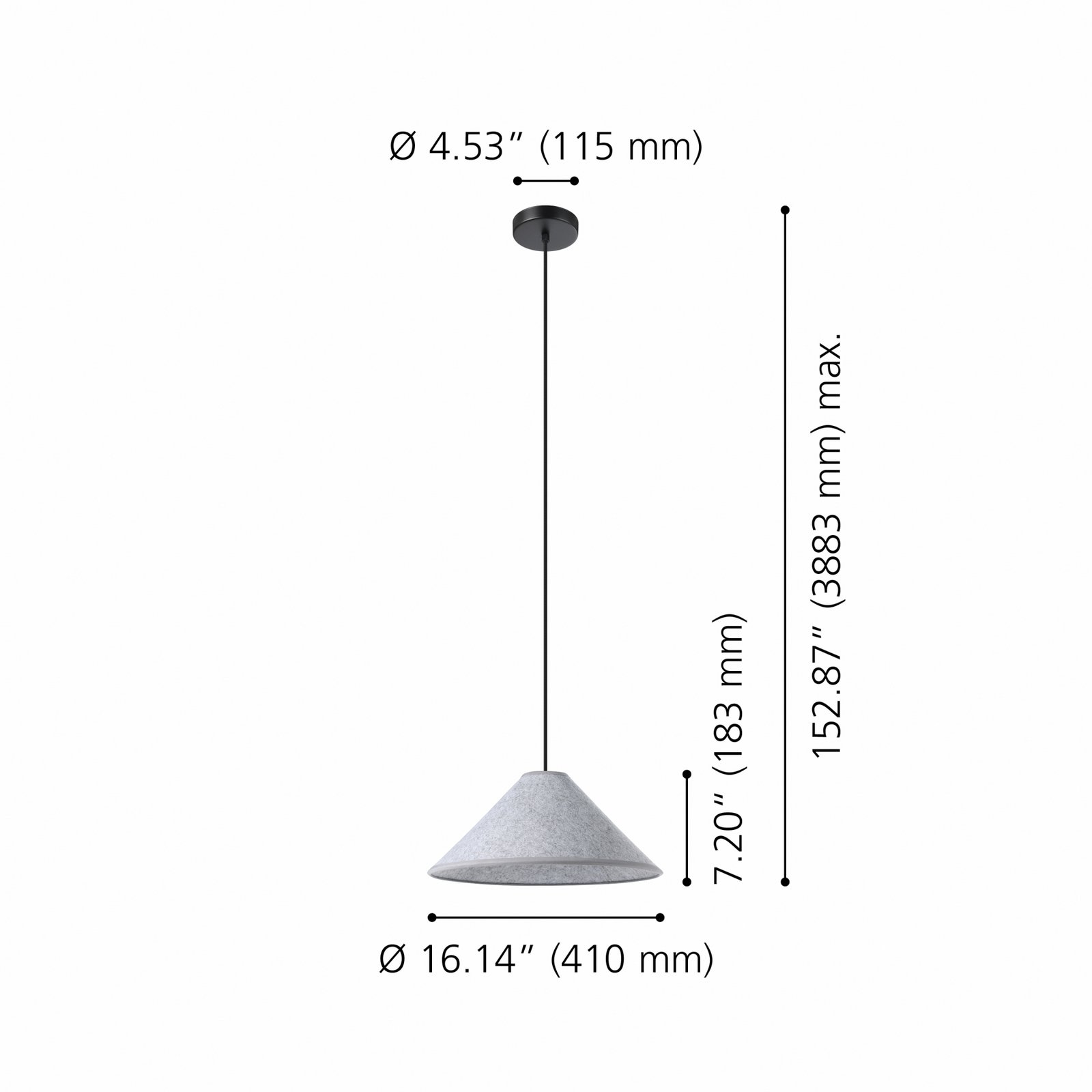 Lampa wisząca Alsager z filcowym kloszem stożkowym