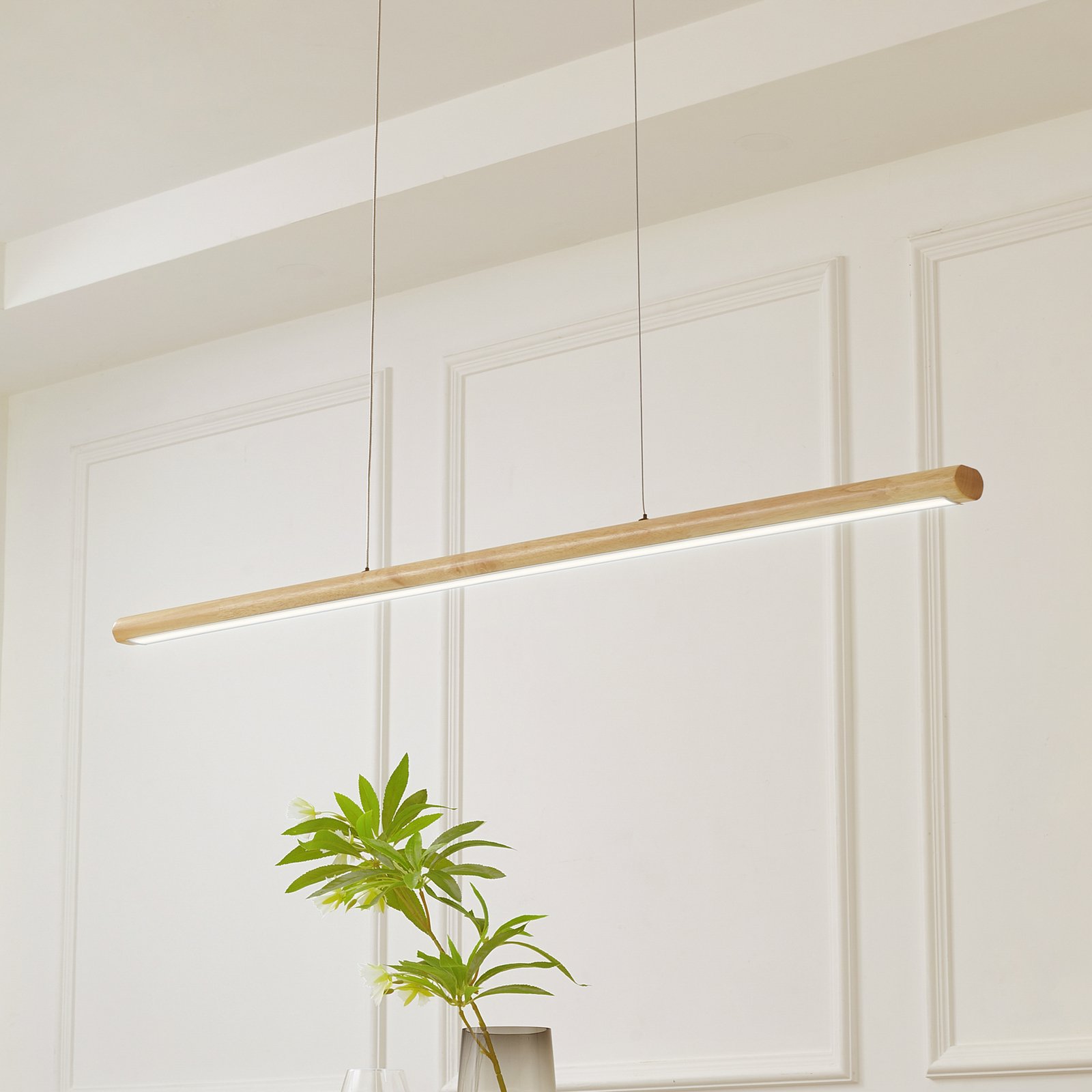 Lucande LED pendant light Maruta, wood, beam, 120 cm, 3000K