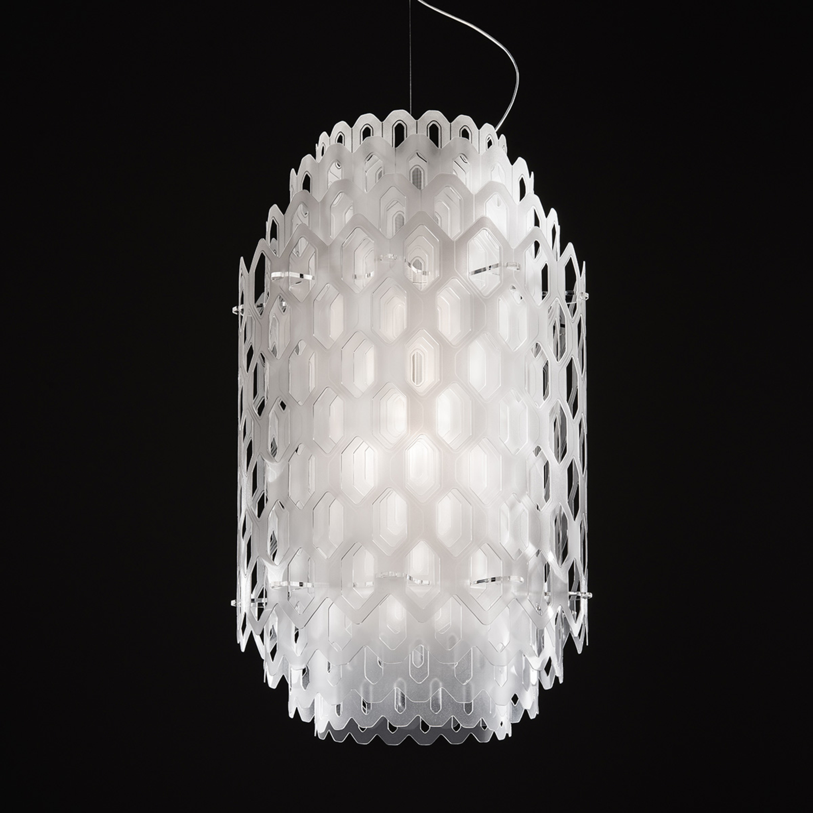 Slamp White, multi-layer Chantal designer hanging light, for Living / Dining Room, Cristalflex®, Lentiflex®, 80 W, energy efficiency: A+, H: 85 cm