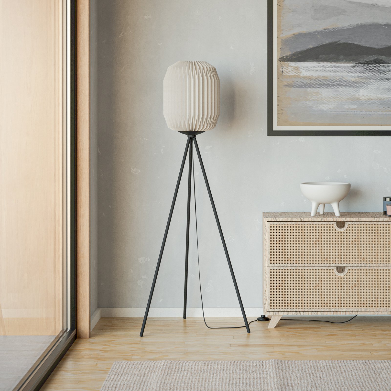 Belgrave põrandavalgusti, kõrgus 141,5 cm, must/valge, metall