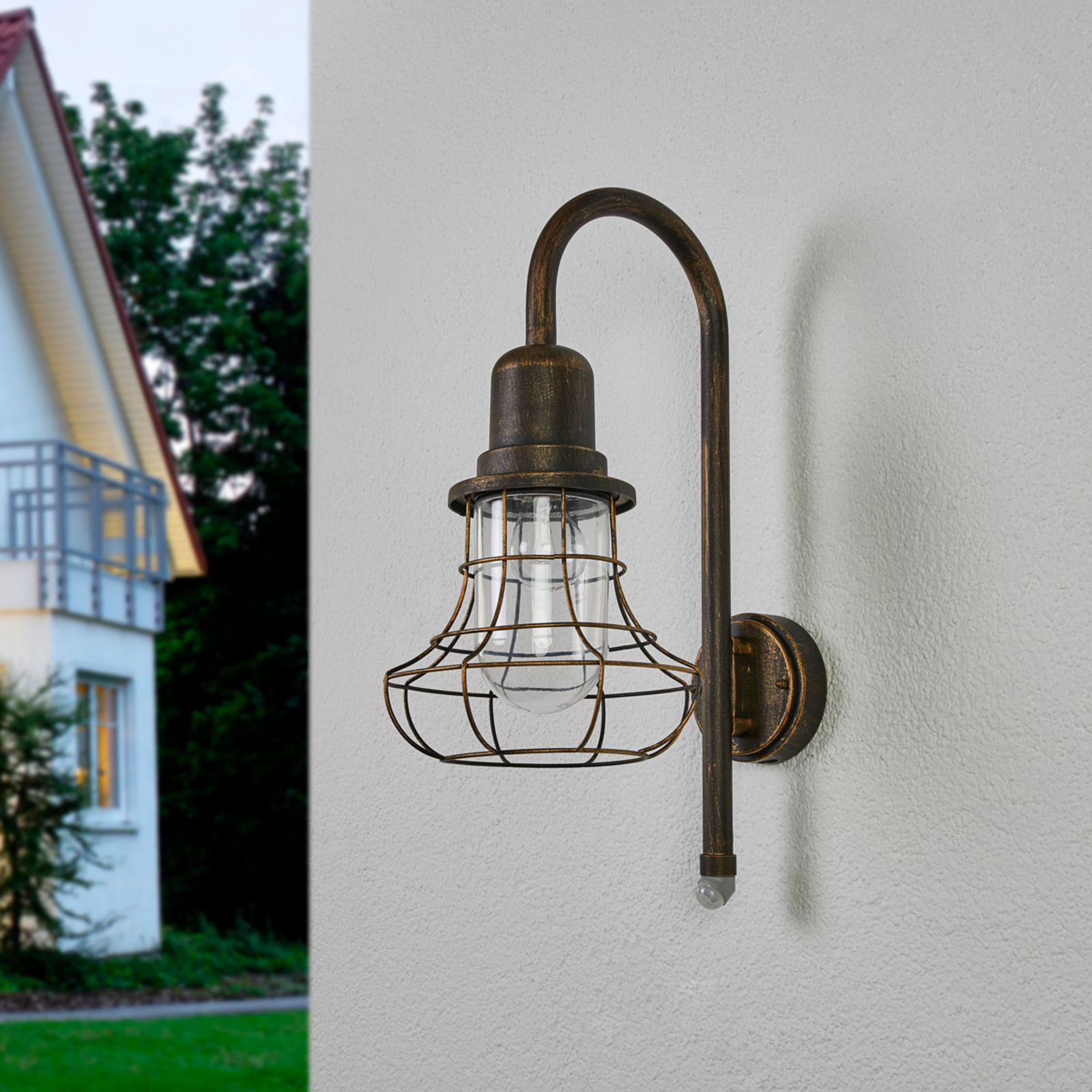 Eco-Light Antique outdoor wall lamp Bird with sensor, aluminium, glass, E27, 60 W, energy efficiency: A++, W: 22.7 cm, H: 54.4 cm