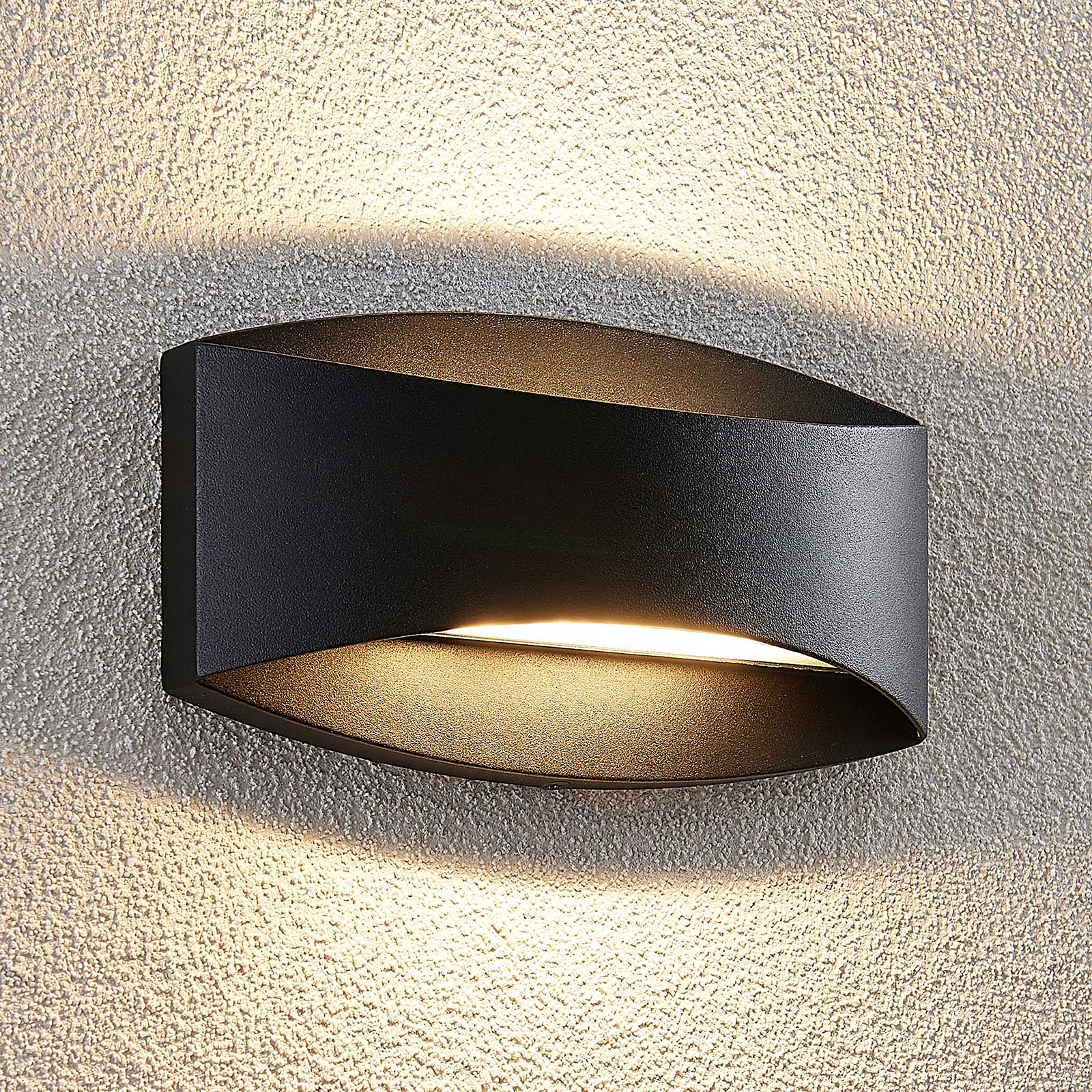 Lindby Evric LED outdoor wall lamp, width 20.3 cm, aluminium, glass, 8 W, energy efficiency: A+, W: 20.3 cm, H: 11 cm