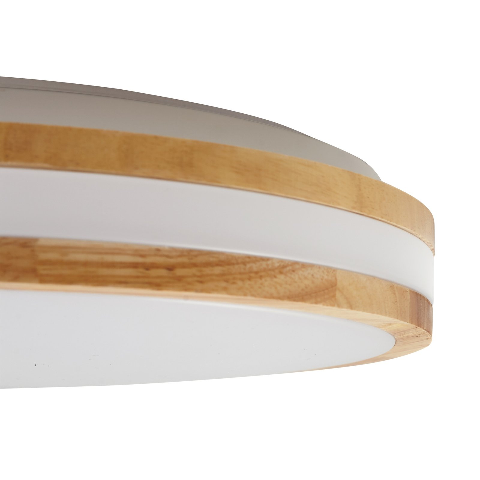 Lindby LED ceiling lamp Emiva, Ø 39.5 cm, CCT, wood