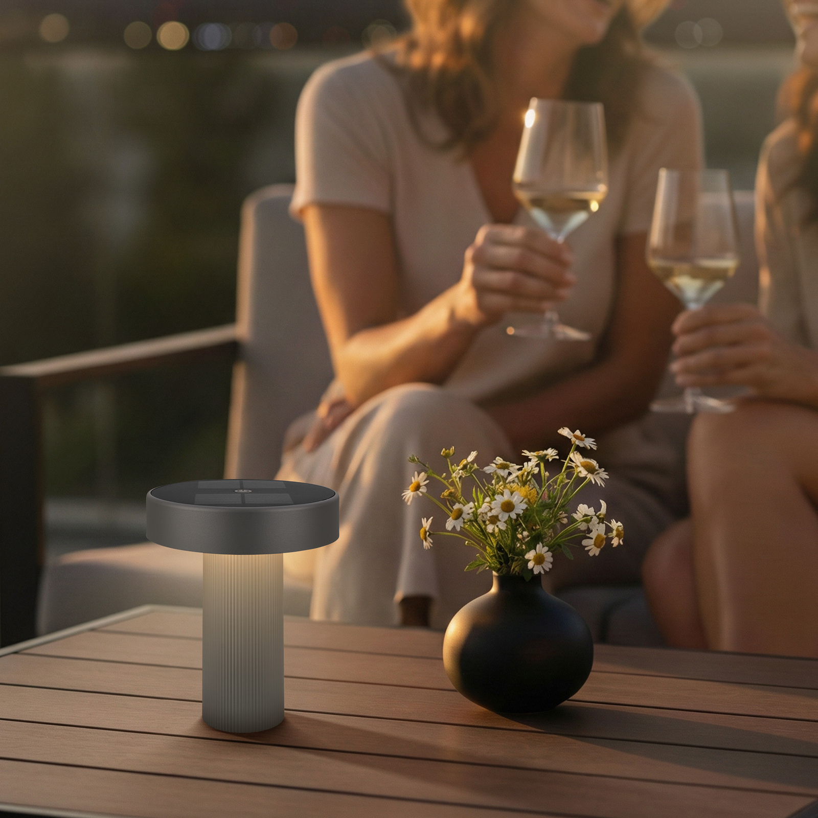 LED-batteridriven solcellsbordslampa Poga, antracit, plast, IP44