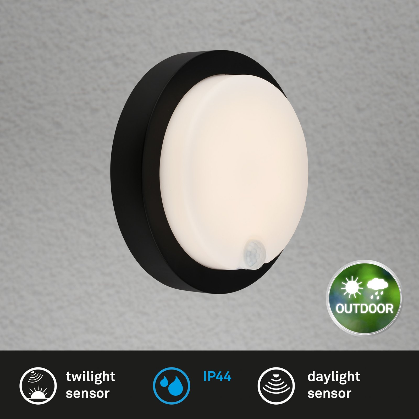 LED vanjska zidna svjetiljka 3765015 baterijski senzor, crna