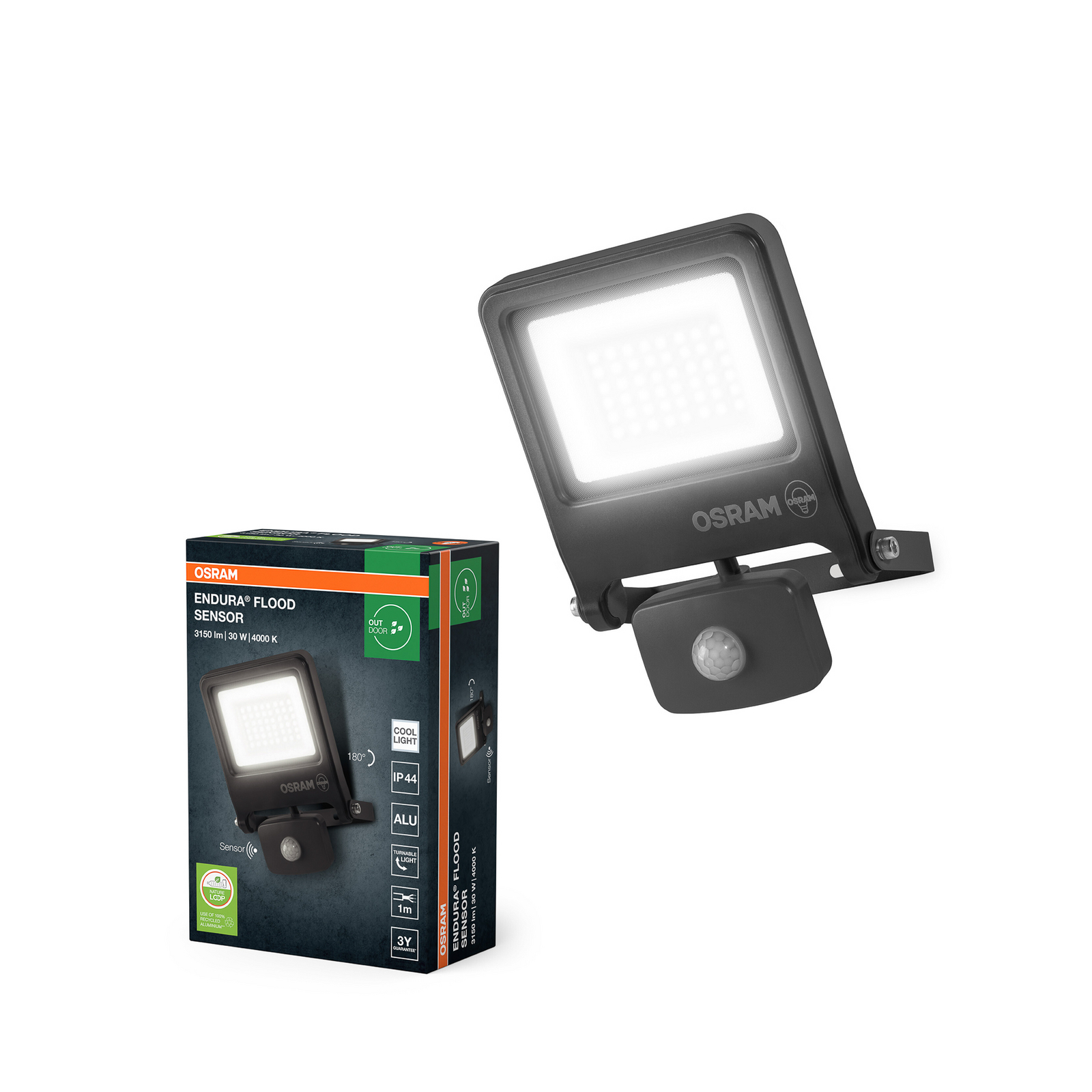 OSRAM ENDURA FLOOD kültéri spotlámpa, szürke, érzékelő 30 W 840 IP44