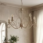 Mauro chandelier, beige, 5-bulb, Ø 62 cm, metal, E14