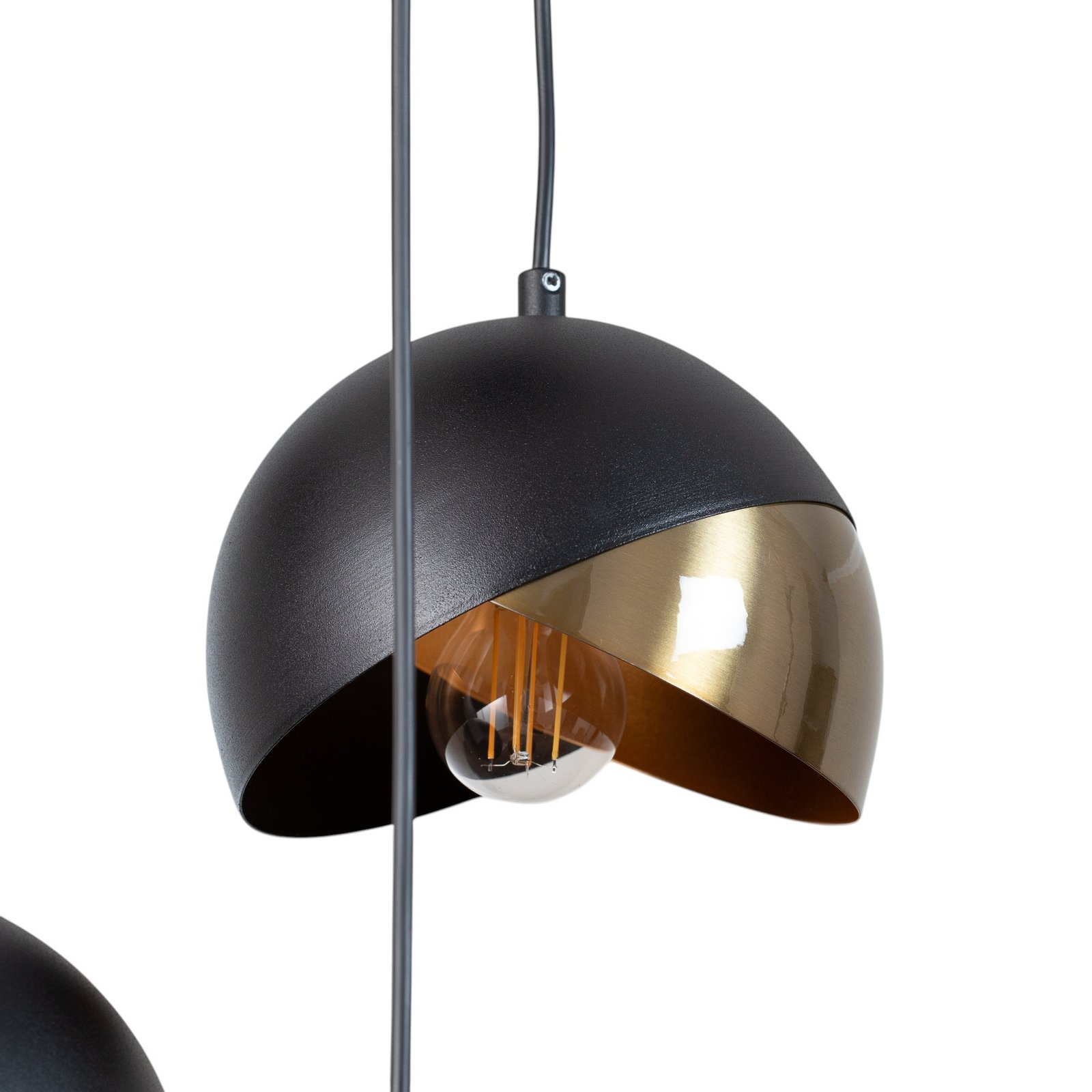 Berceste 252-S2 pendant light, black/gold metal, 3-bulb, round
