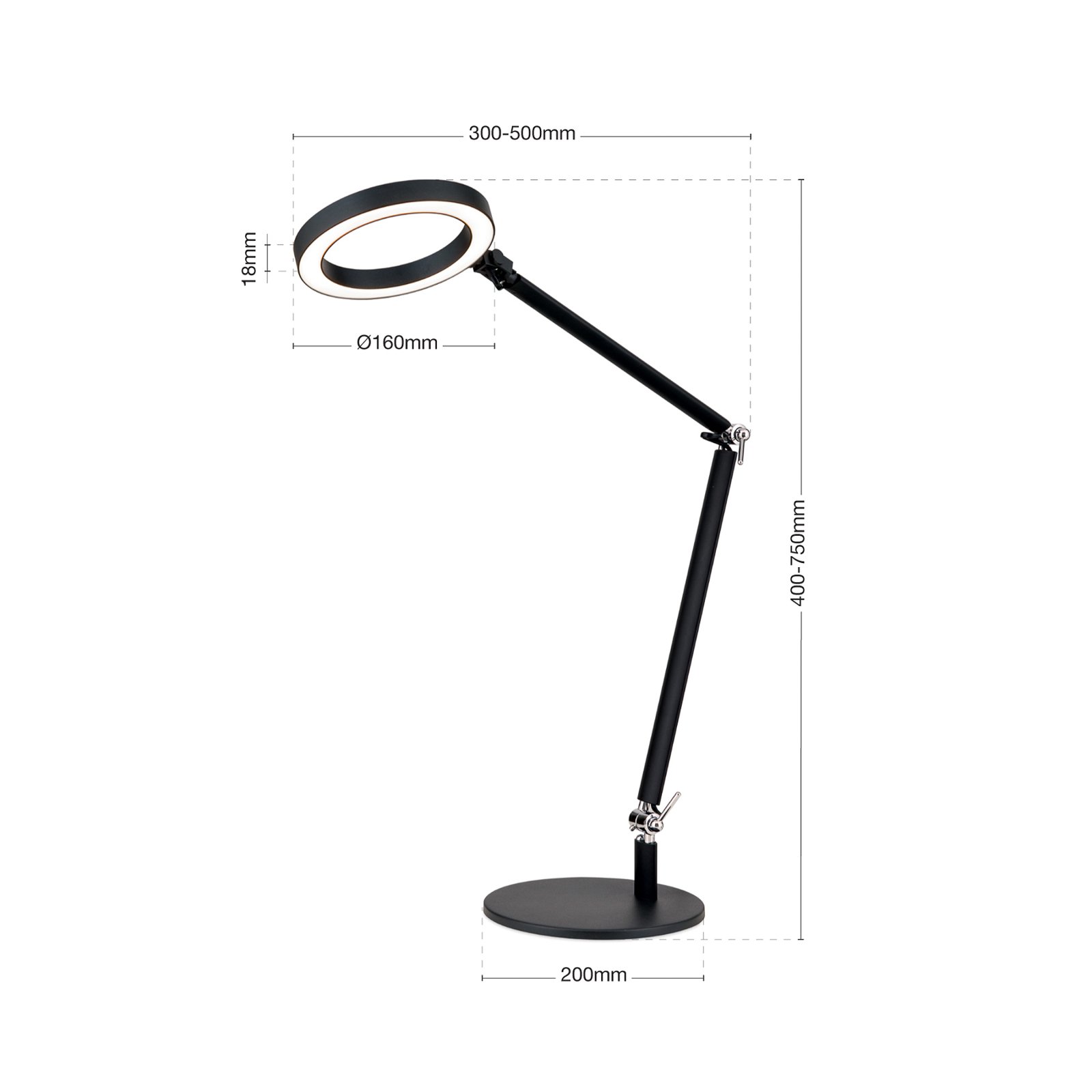 Stolní lampa Ringo LED, černá, kovová, nastavitelná, stmívatelná