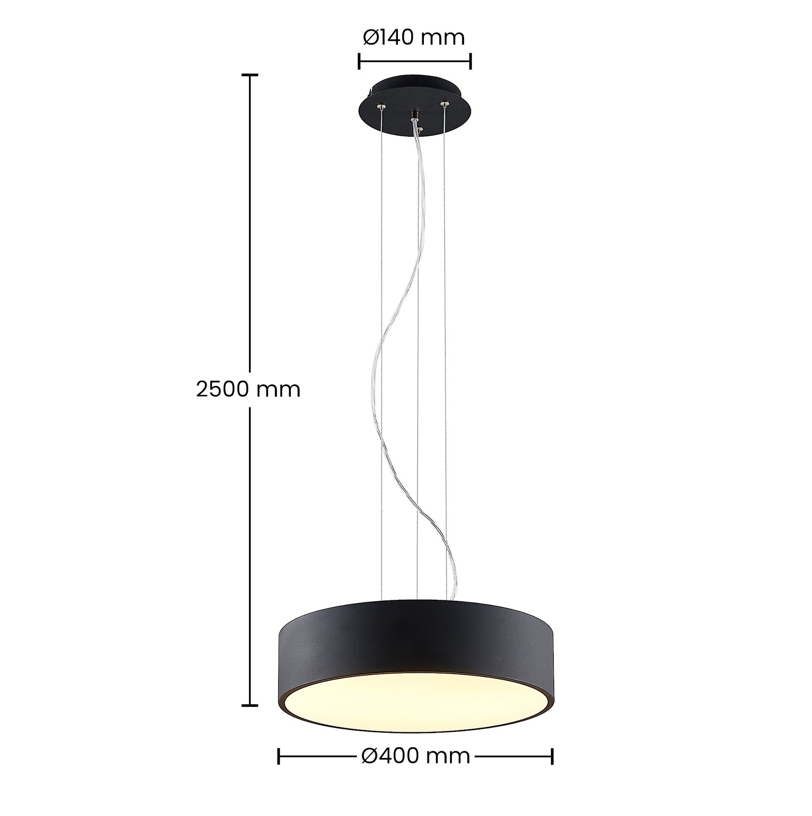Arcchio Noabelle lampa wisząca LED, czarna, 40 cm