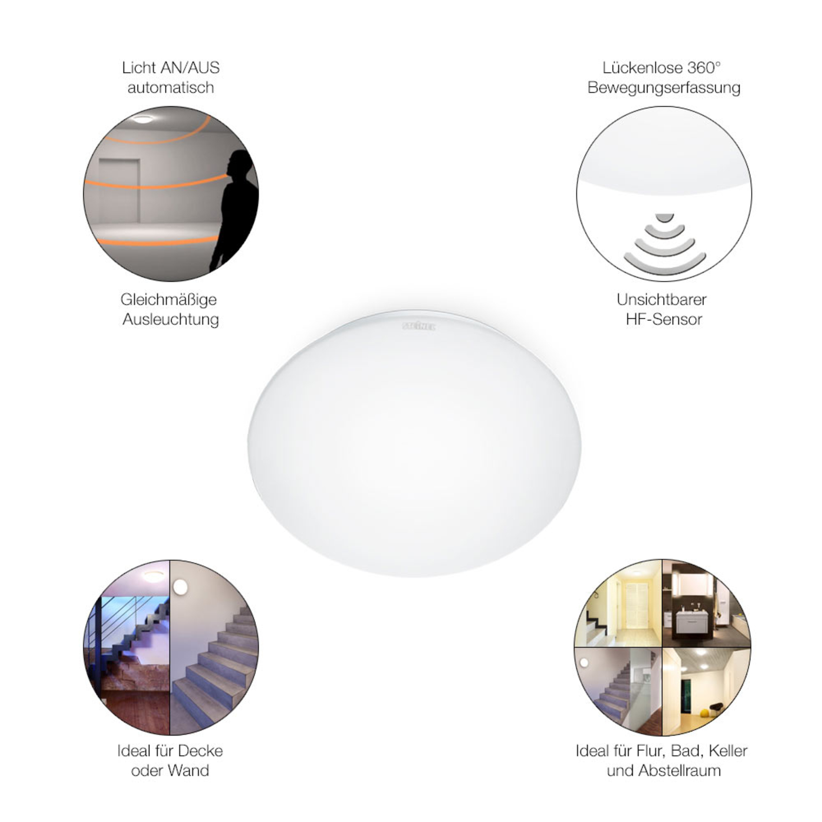 gloeilamp hengel waarde STEINEL RS 16 S LED-glas-plafondlamp met sensor | Lampen24.be
