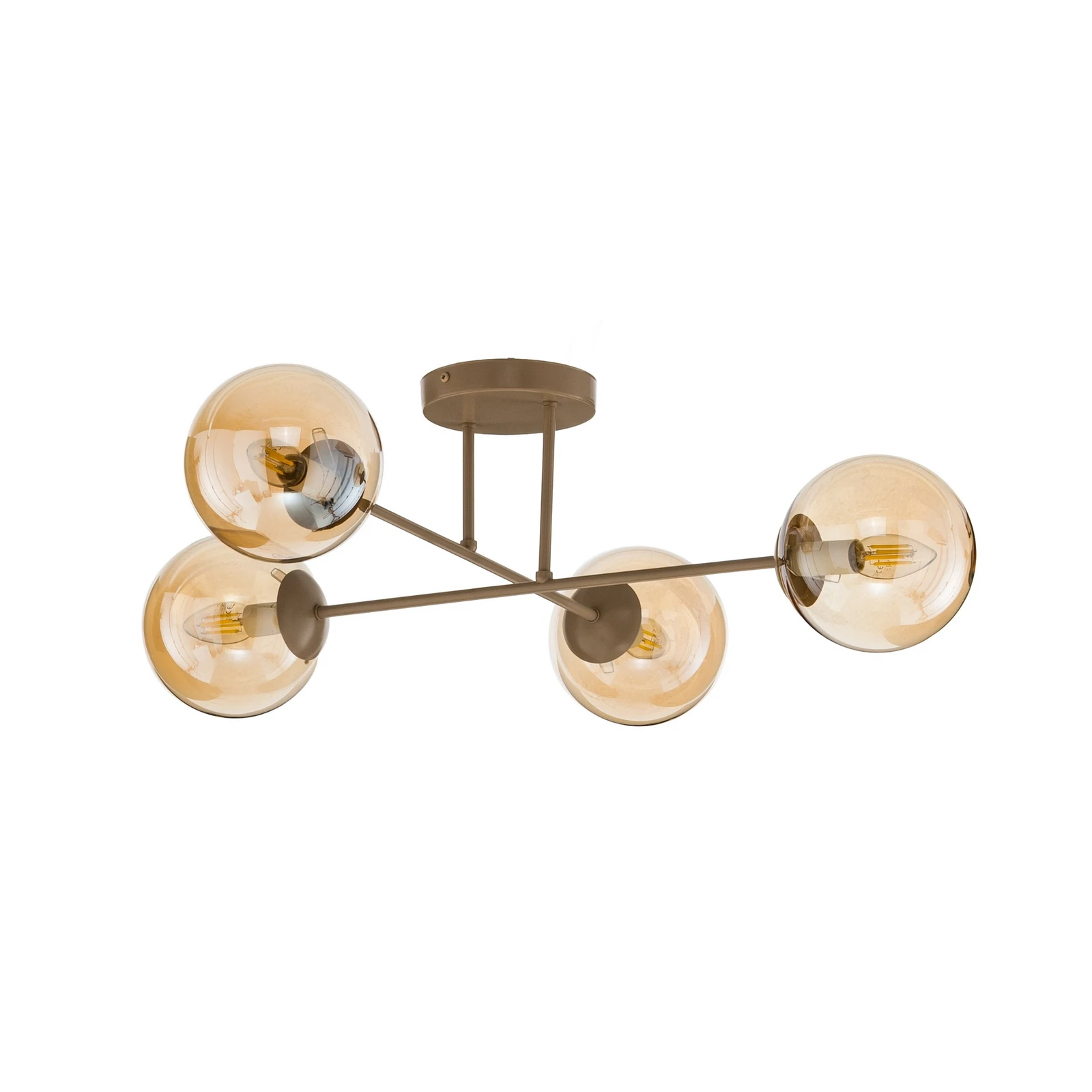 Plafondlamp ROMA, beige, lengte 75 cm, 4-lamps, glas/metaal