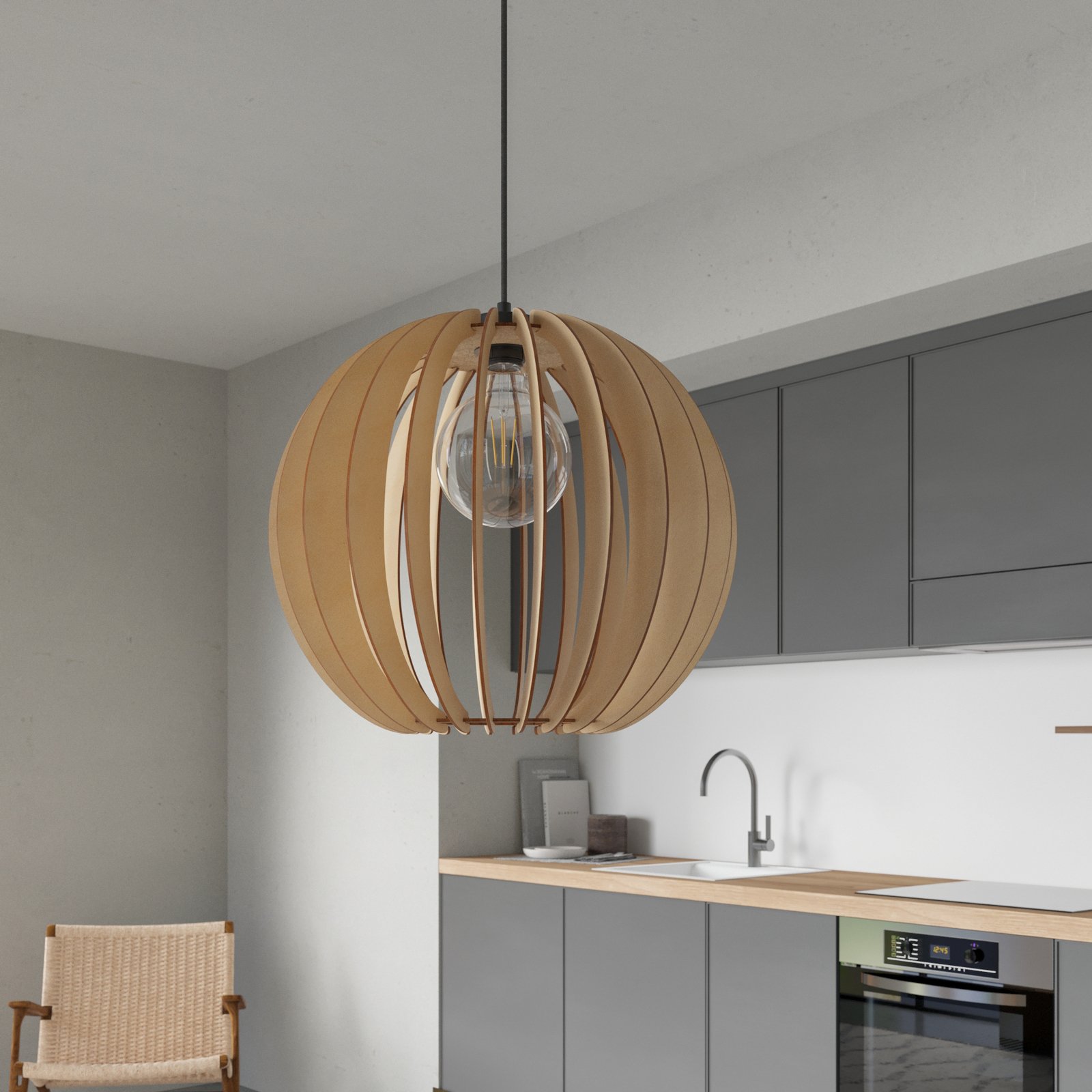 Clay Ø40 hanglamp zwart/hout - Envostar