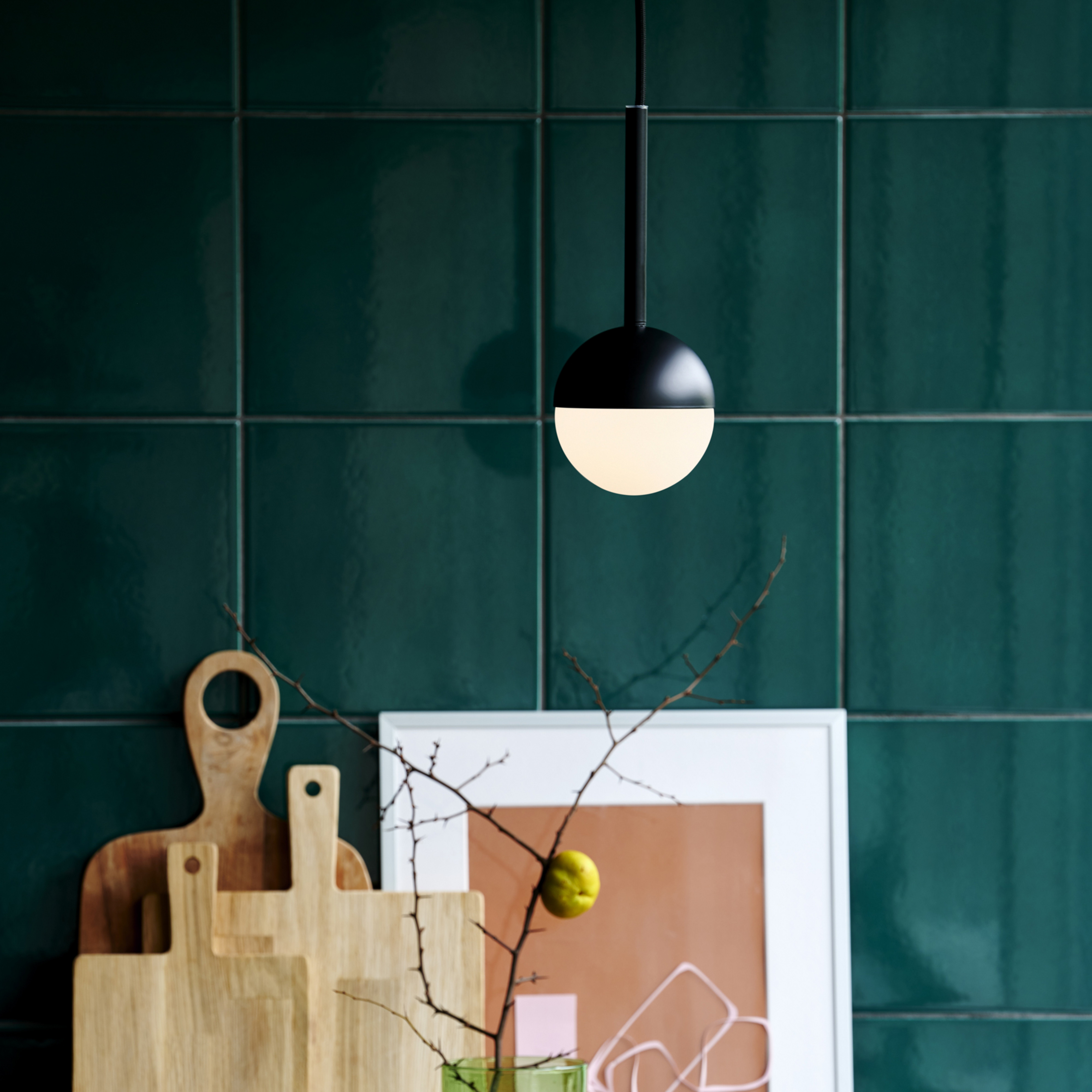 Contina suspension en verre, à une lampe, noir