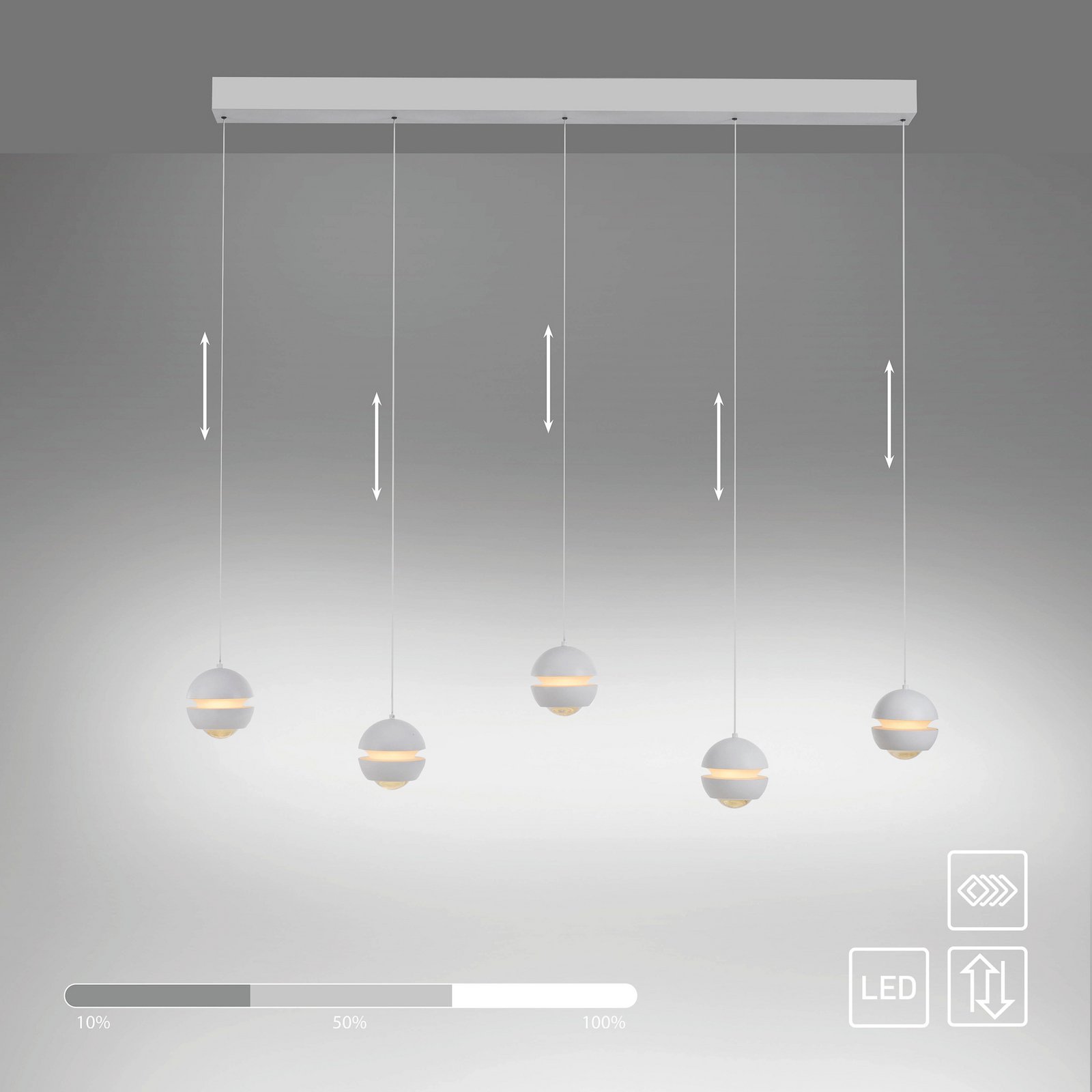SCHÖNER WOHNEN LED hanglamp Lini wit, 5-lamps, 3.000 K SCHÖNER WOHNEN LED hanglamp Lini wit, 5-lamps, 3.000 K
