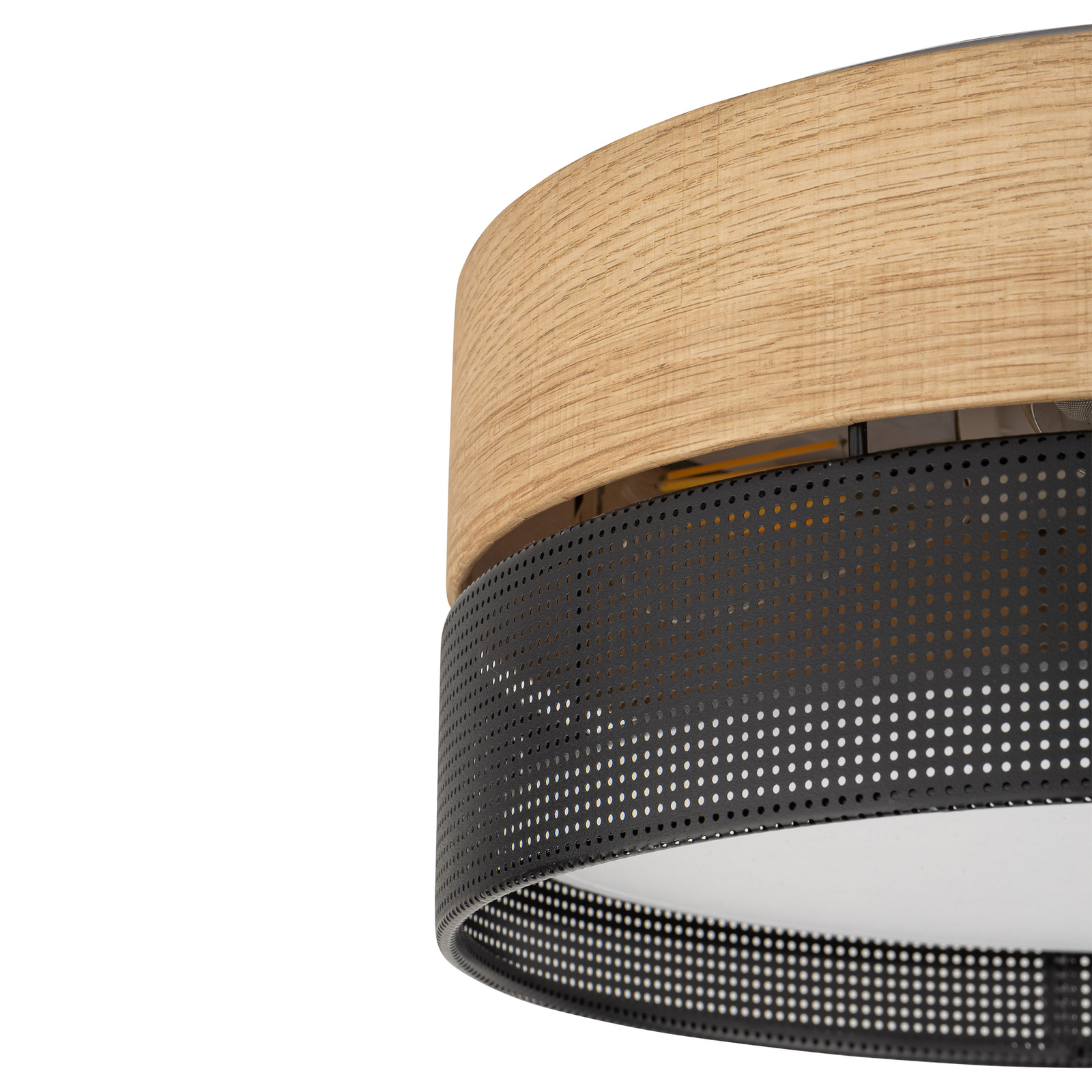Nicol plafondlamp, zwart, houtlook, Ø 50 cm, 4 x E27