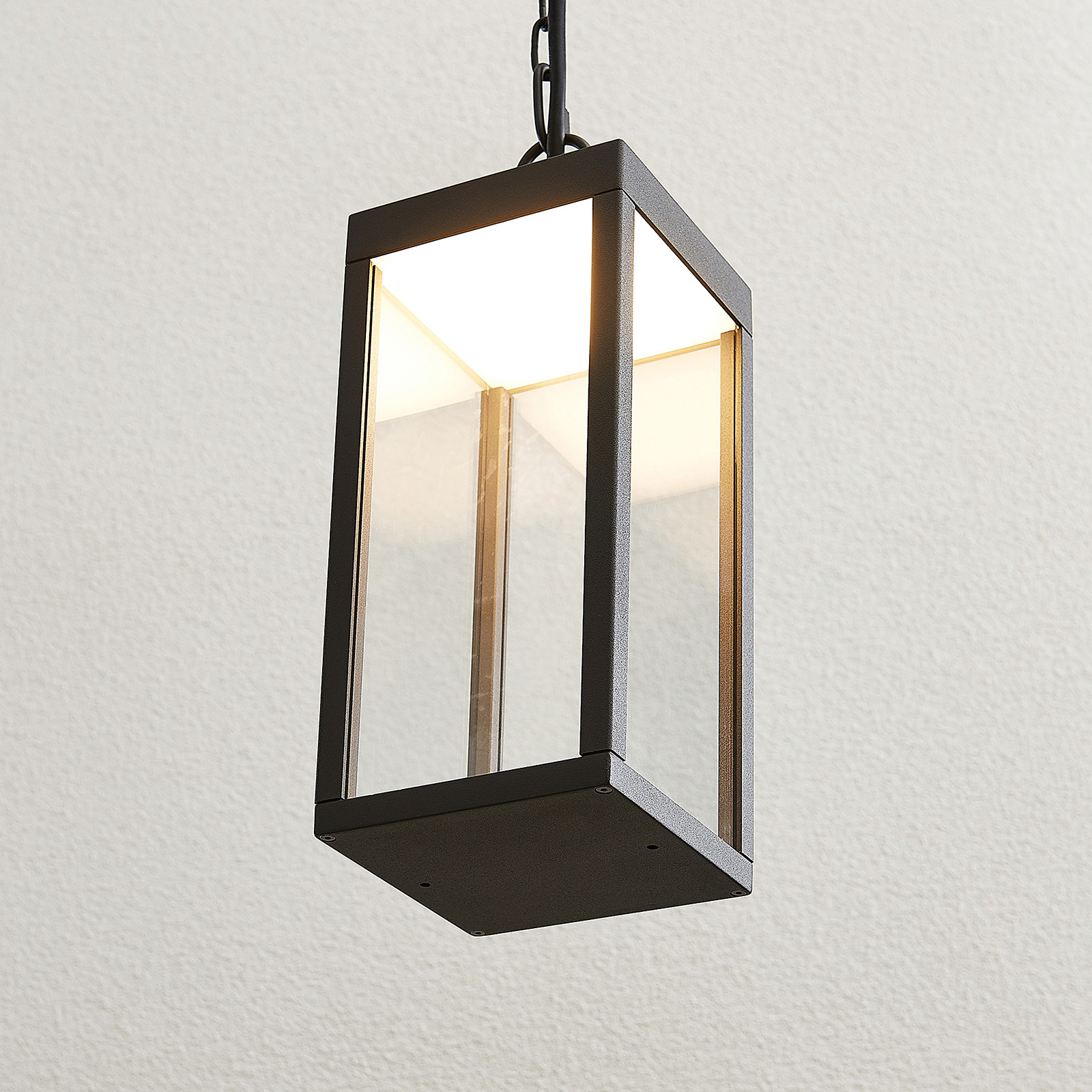 Utendørs LED pendellampe Cube, glasskjerm, 26 cm Utendørs LED pendellampe Cube, glasskjerm, 18 cm