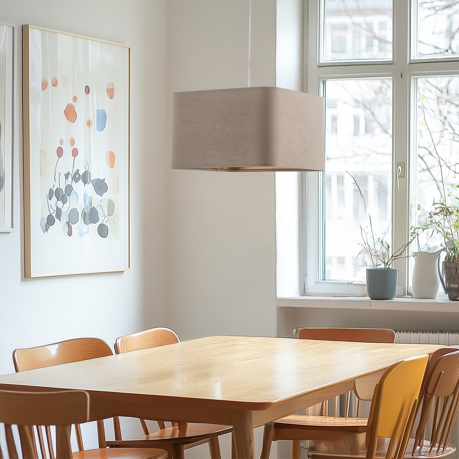 Kwadro pendant light, beige, 40 x 40 cm, velour fabric