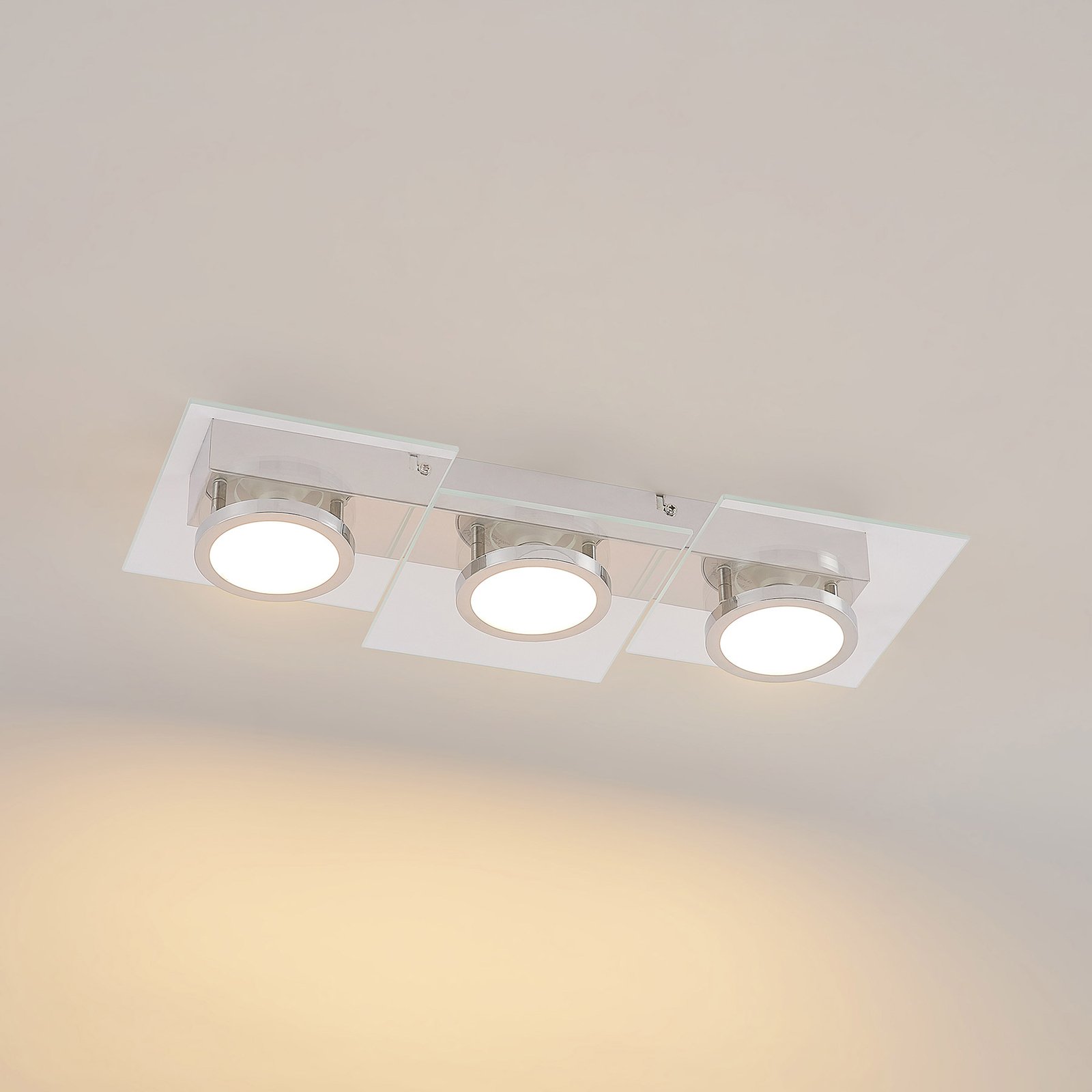 Lindby Imiria ceiling light, 3-bulb, glass, CCT, 45.6 cm long