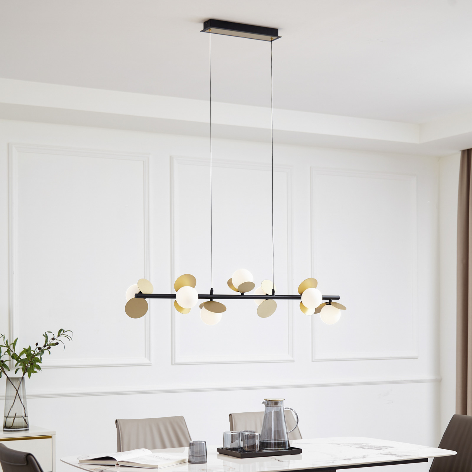 Lampă suspendată Lucande LED Pallo 7 lumini negru/auriu sticlă - Camera de zi / sufragerie - modern - negru auriu alb - Metal