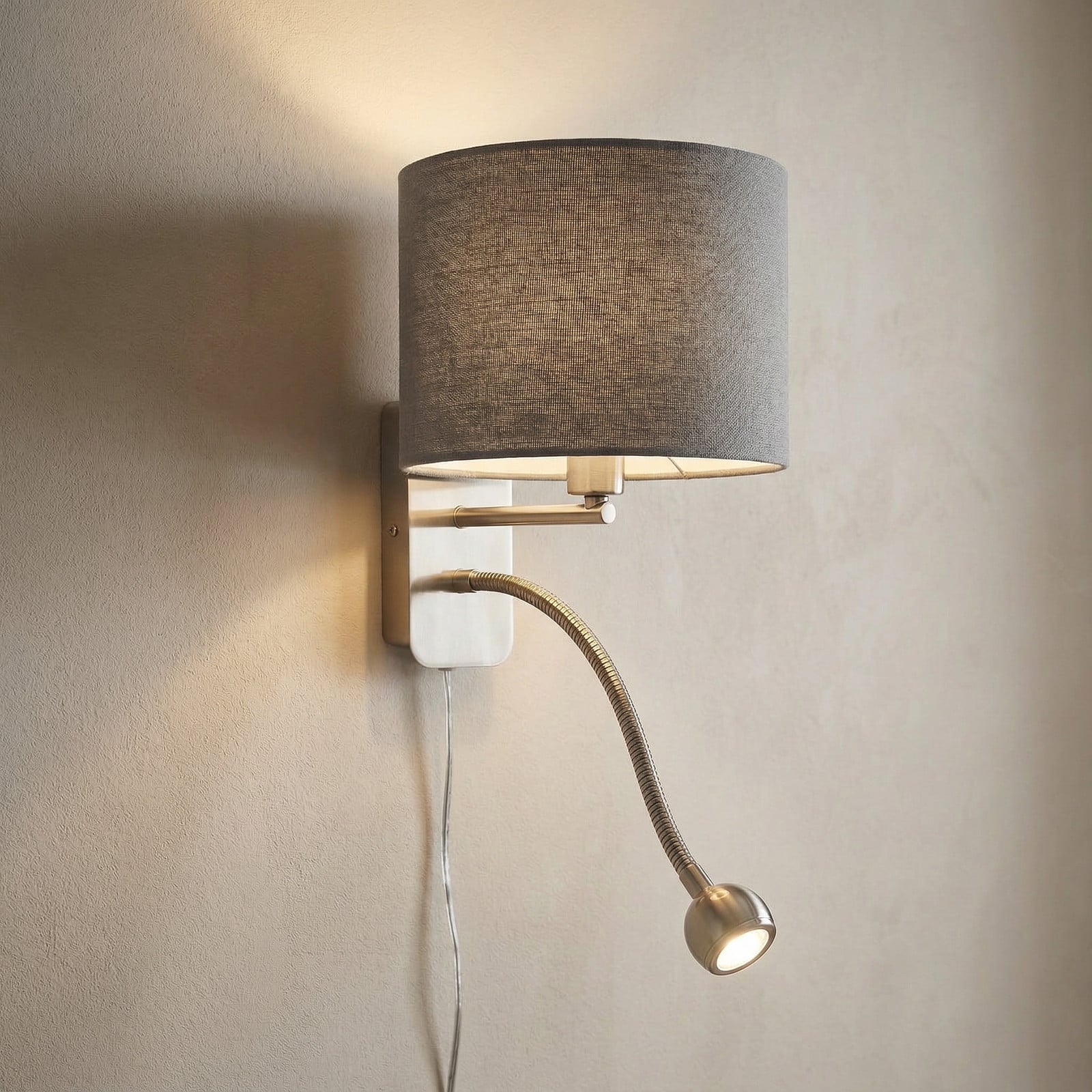 Trio Lighting Aplică de perete pentru hotel cu lumină de lectură LED rotundă gri - dormitor - modern - nichel mat gri - Metal