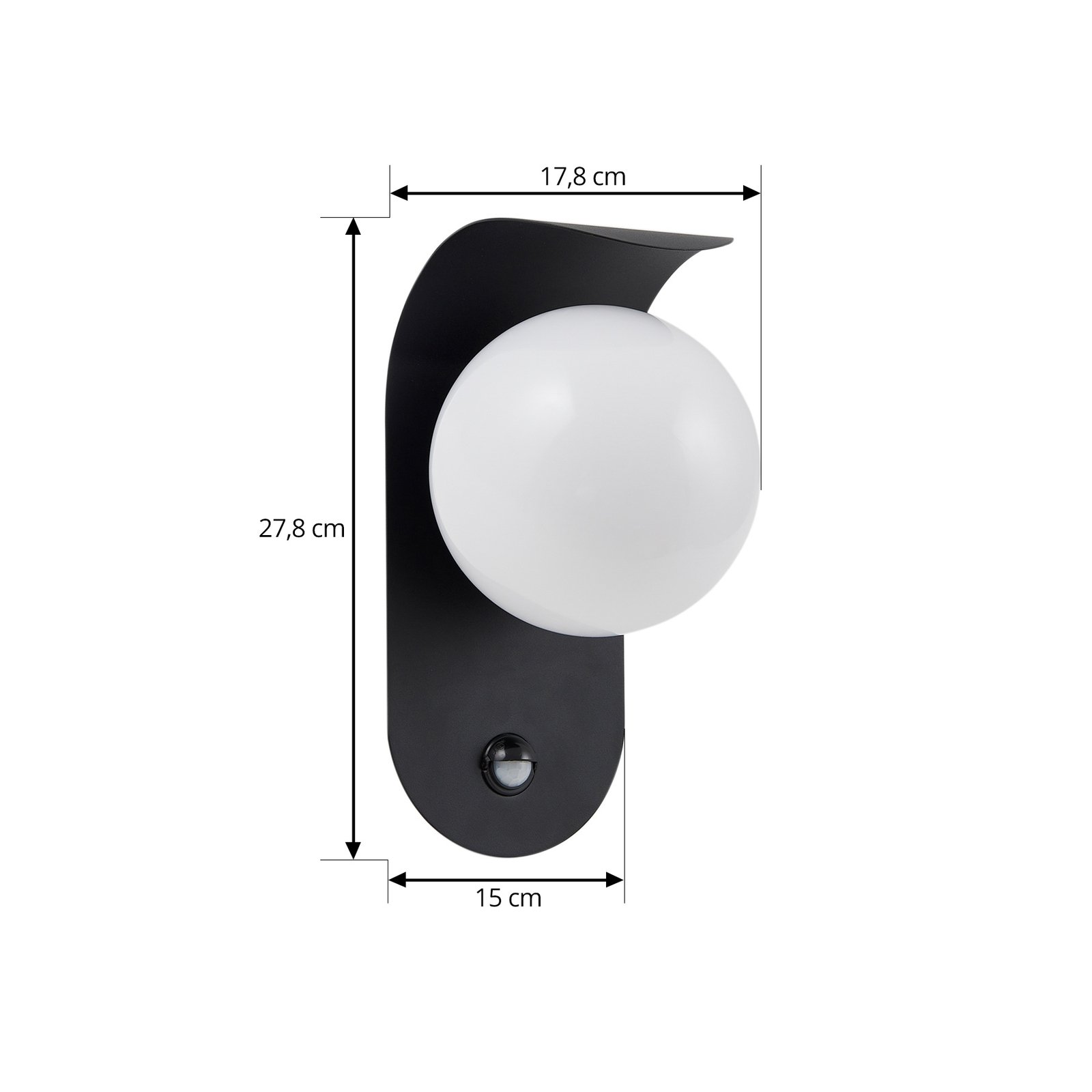 Lindby LED outdoor wall light Lacie, sensor, black/white, aluminium