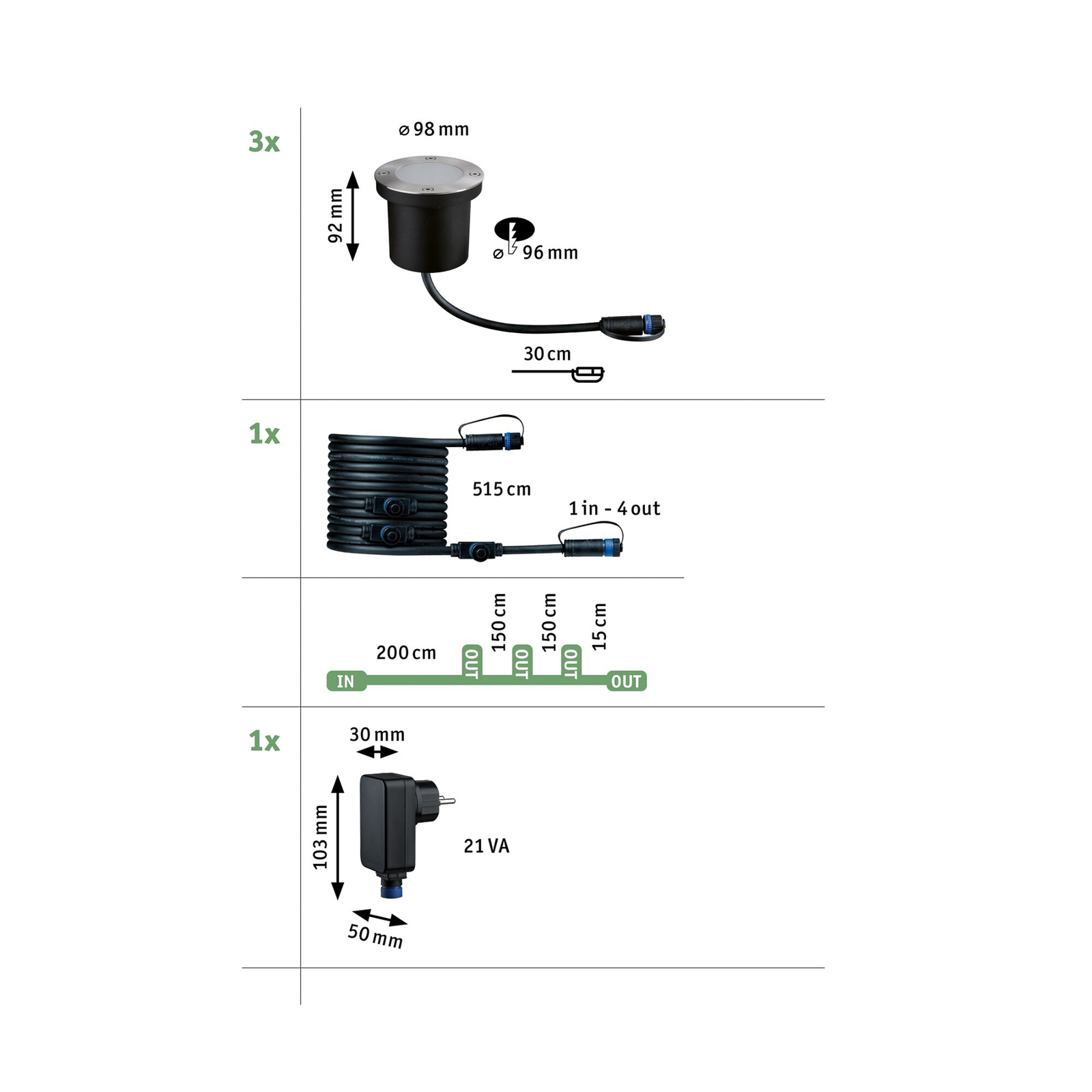 Plug & Shine 3 LED Nedgravnings Spot Floor Insect-friendly IP67 Anthracite - Pau