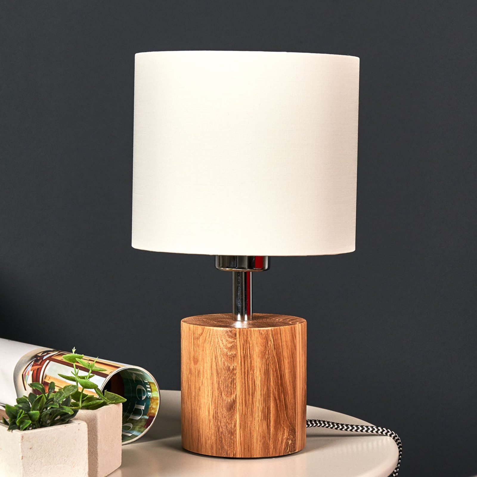 Trongo table lamp, cylinder oiled, lampshade