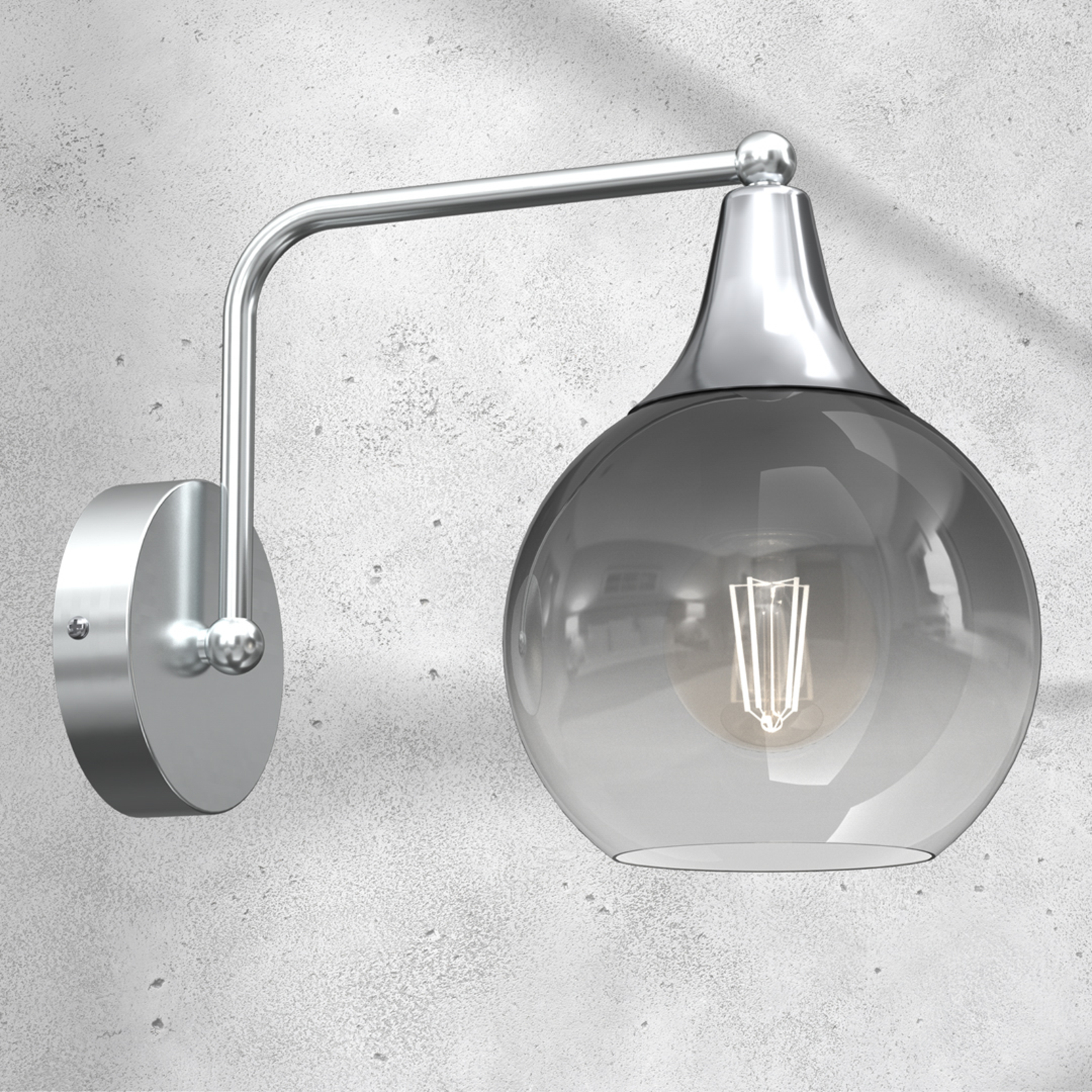 Wandlamp Monte van glas, 1-lamp, zilver