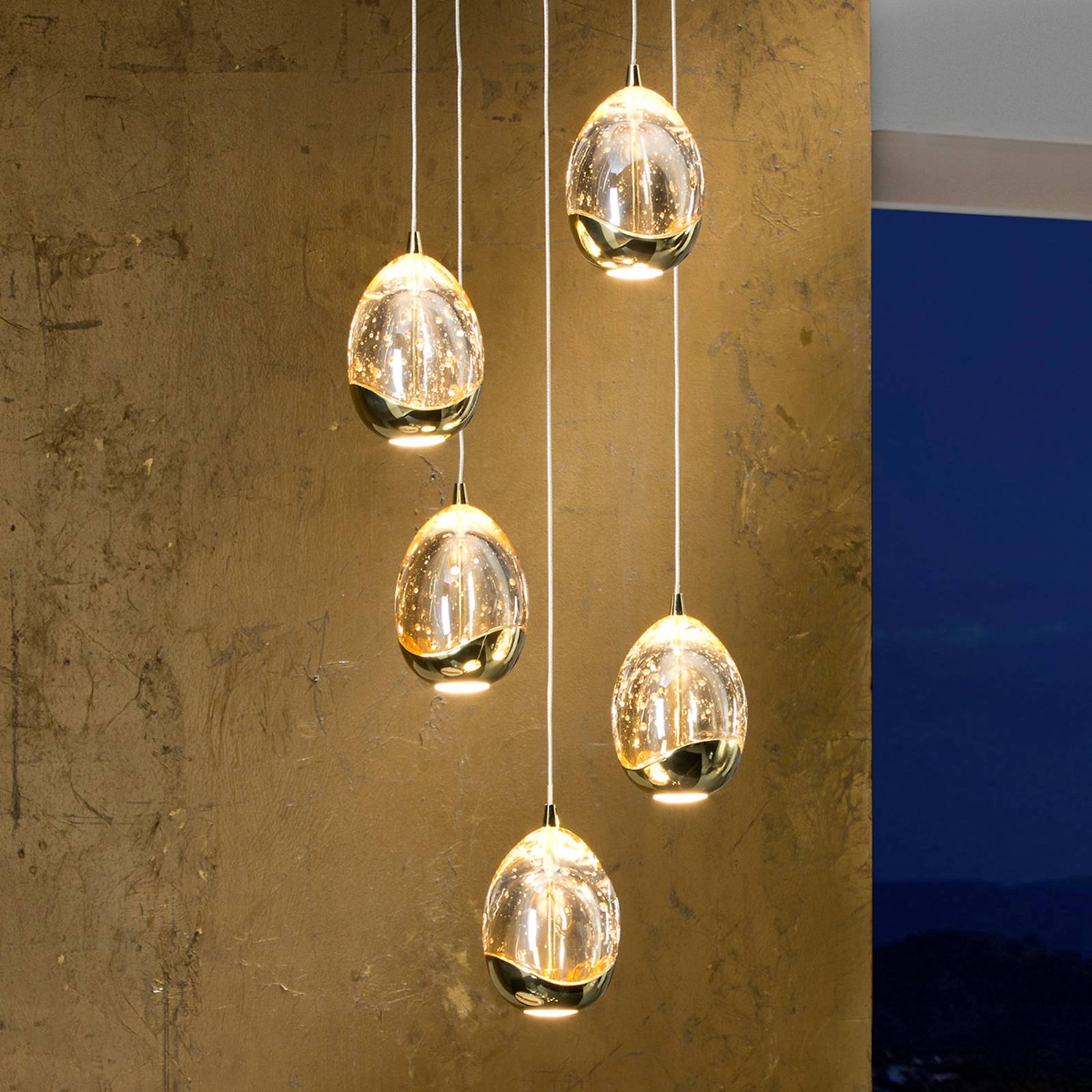 Levně LED závěsné svítidlo Rocio, 5 světel ve zlaté barvě