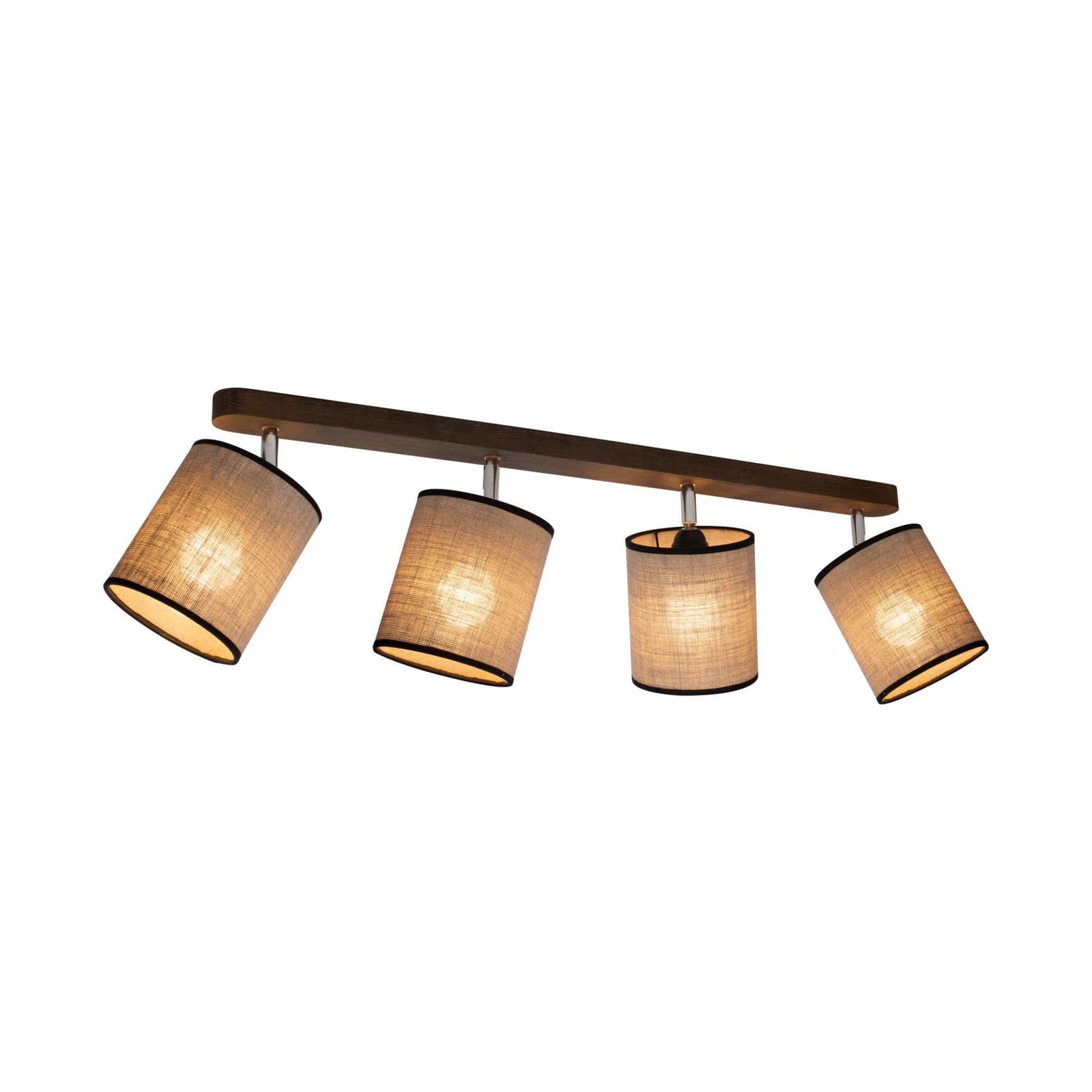 Euluna Tubo ceiling spotlight, pine wood, beige, 4-bulb - Living / Dining Room - Ceiling Light - dimmable - Brown